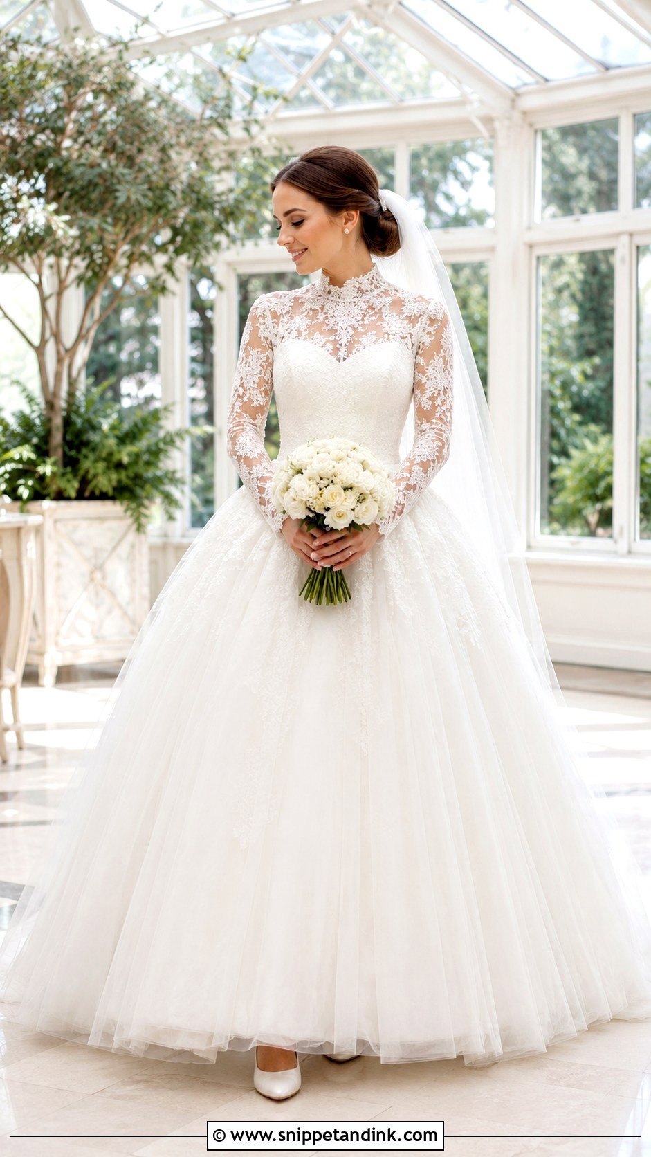 High Neck Lace Ball Gown Wedding Dress - Snippet and Ink - 20 Big Poofy Wedding Dresses