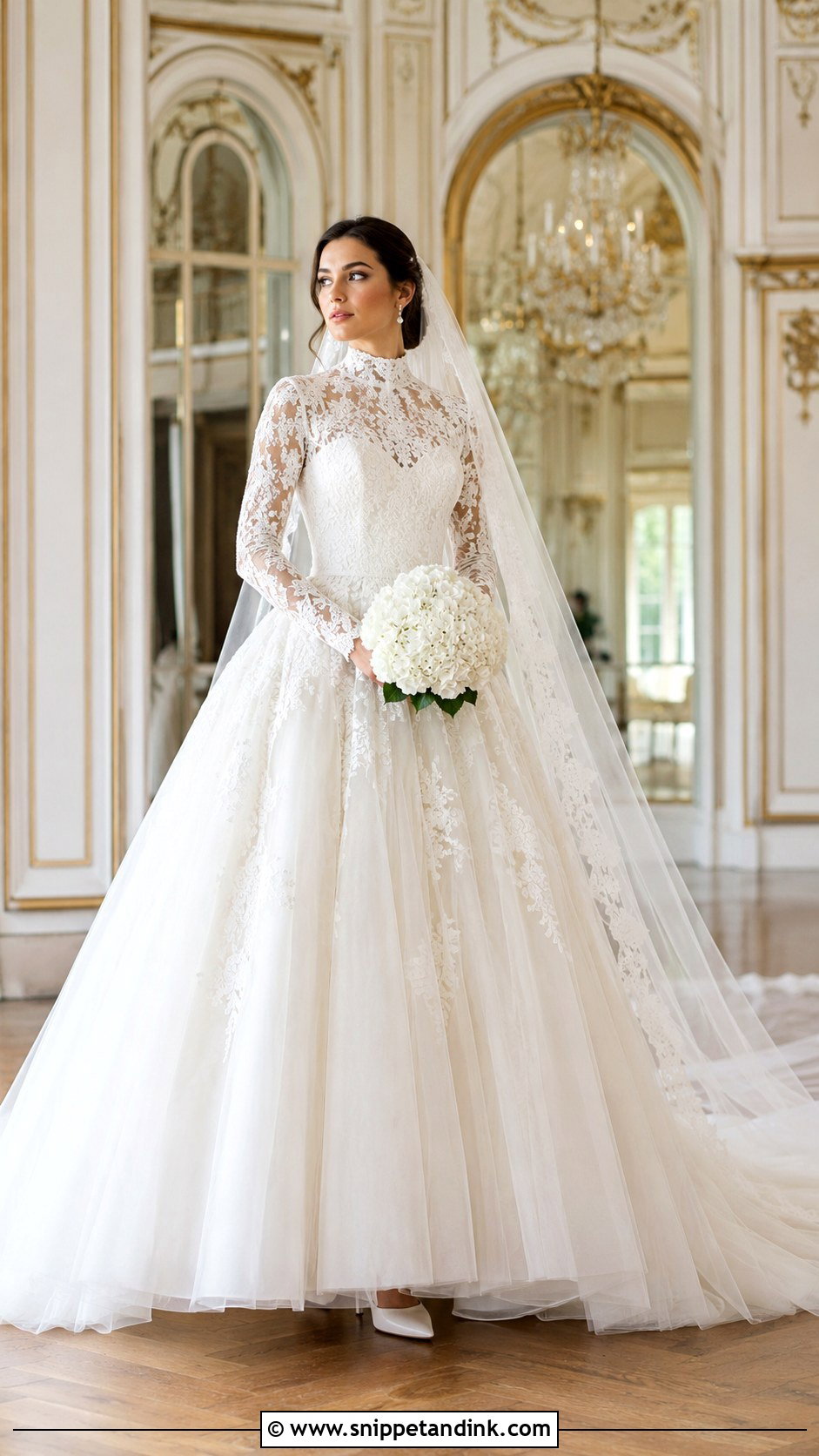 High Neck Lace Ball Gown Wedding Dress - Snippet and Ink - 20 Full Coverage Wedding Dress Ideas