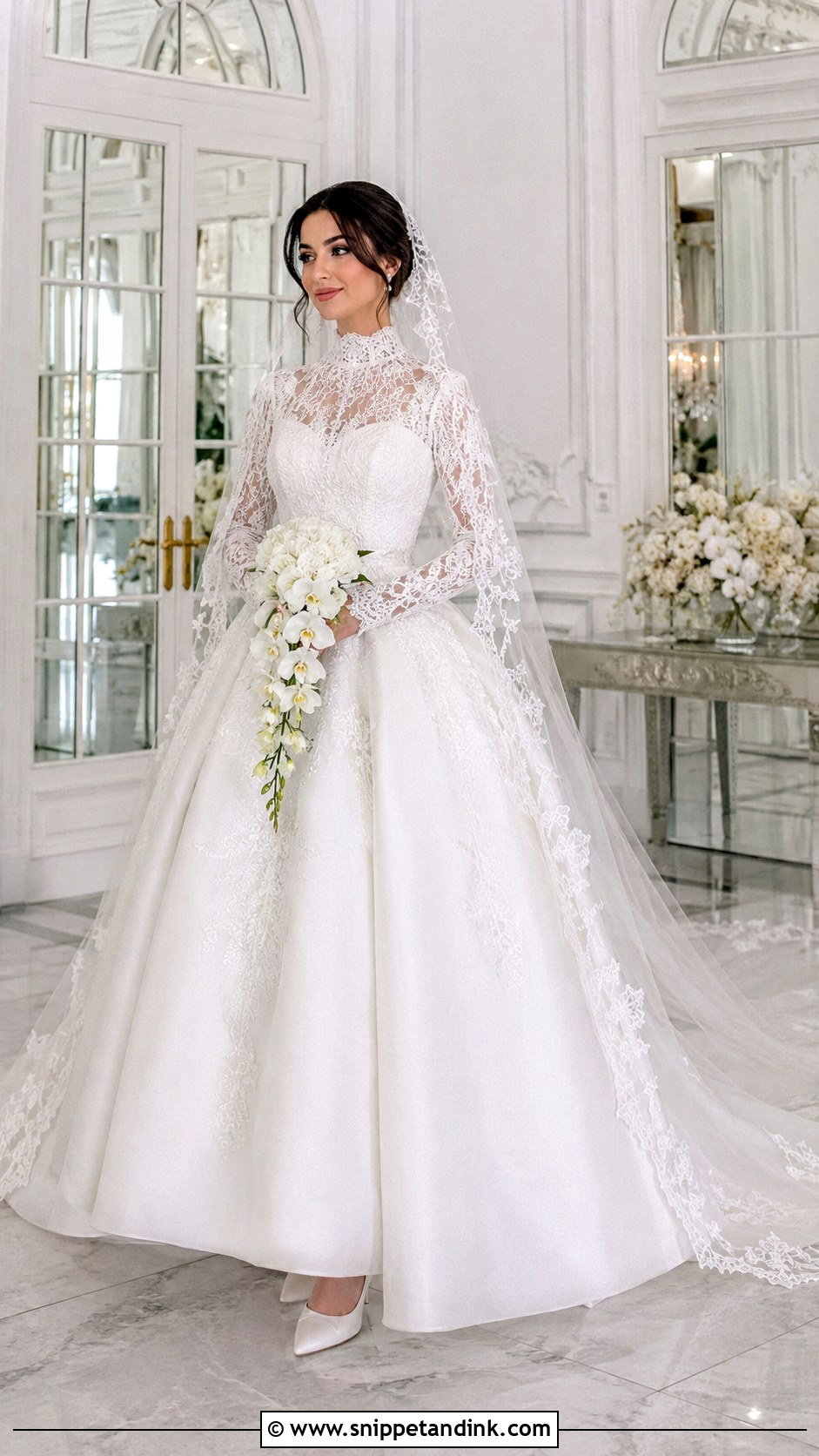 High Neck Lace Ball Gown Wedding Dress With Long Train - Snippet and Ink - 20 Big Wedding Dresses Ball Gown Long Train