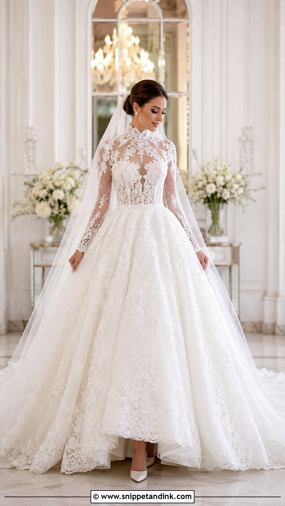 High Neck Lace Ball Gown Wedding Dress - Snippet and Ink - 25 High Neck Lace Wedding Dress Ideas