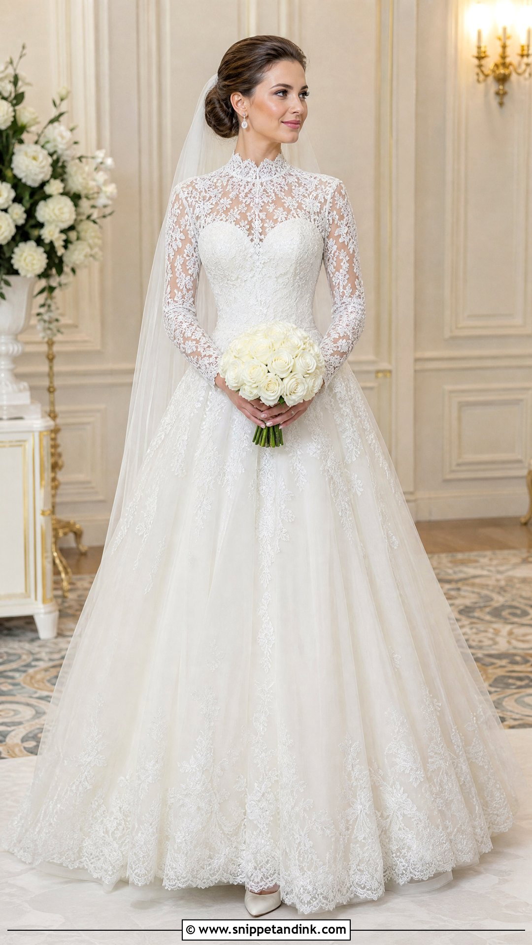 High Neck Lace Ballgown Wedding Dress - Snippet and Ink - 20 Wedding Gown Ballgown Ideas