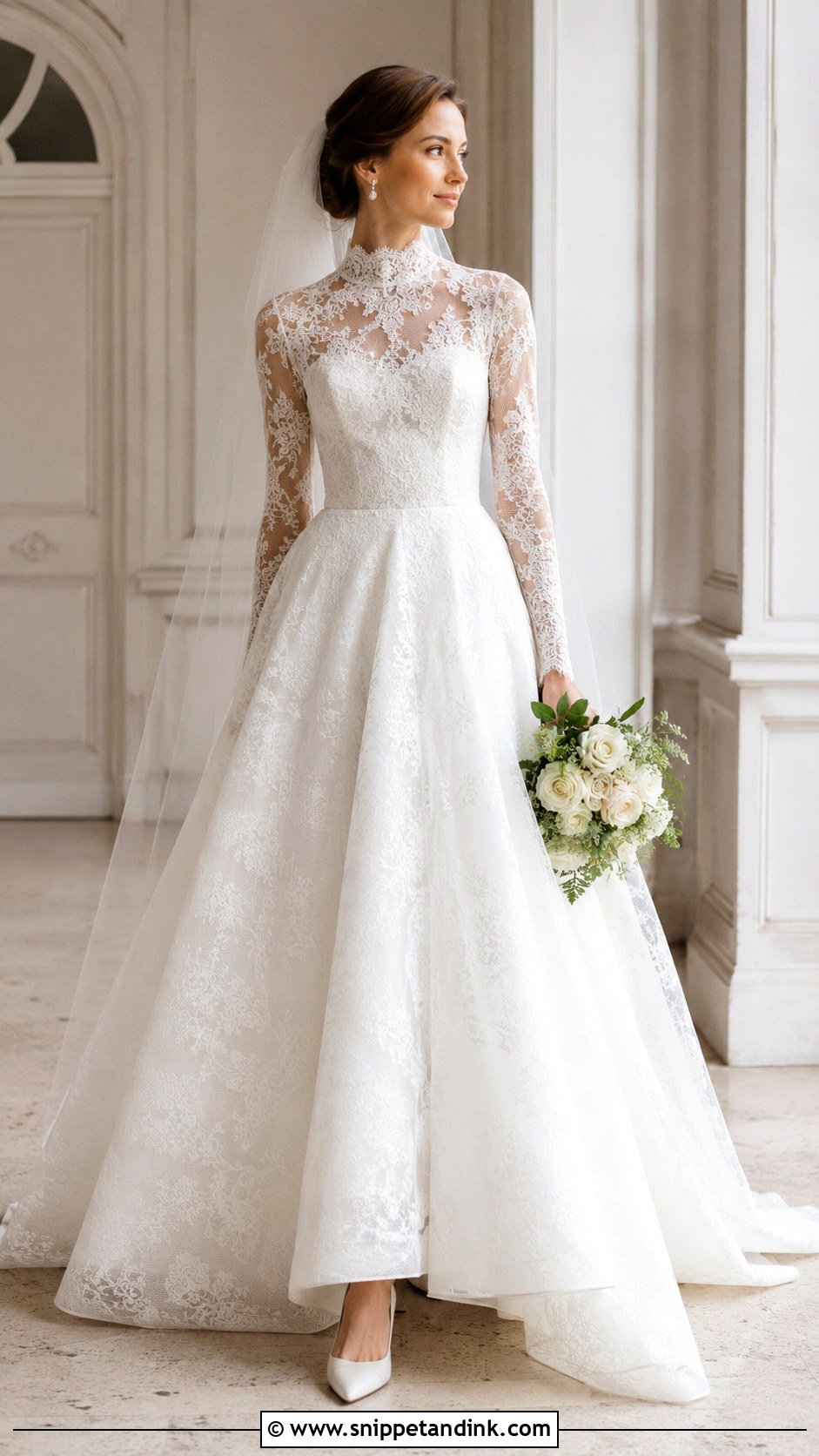 High Neck Lace Ballgown Wedding Dress - Snippet and Ink - 25 Wedding Dresses Lace Ballgown