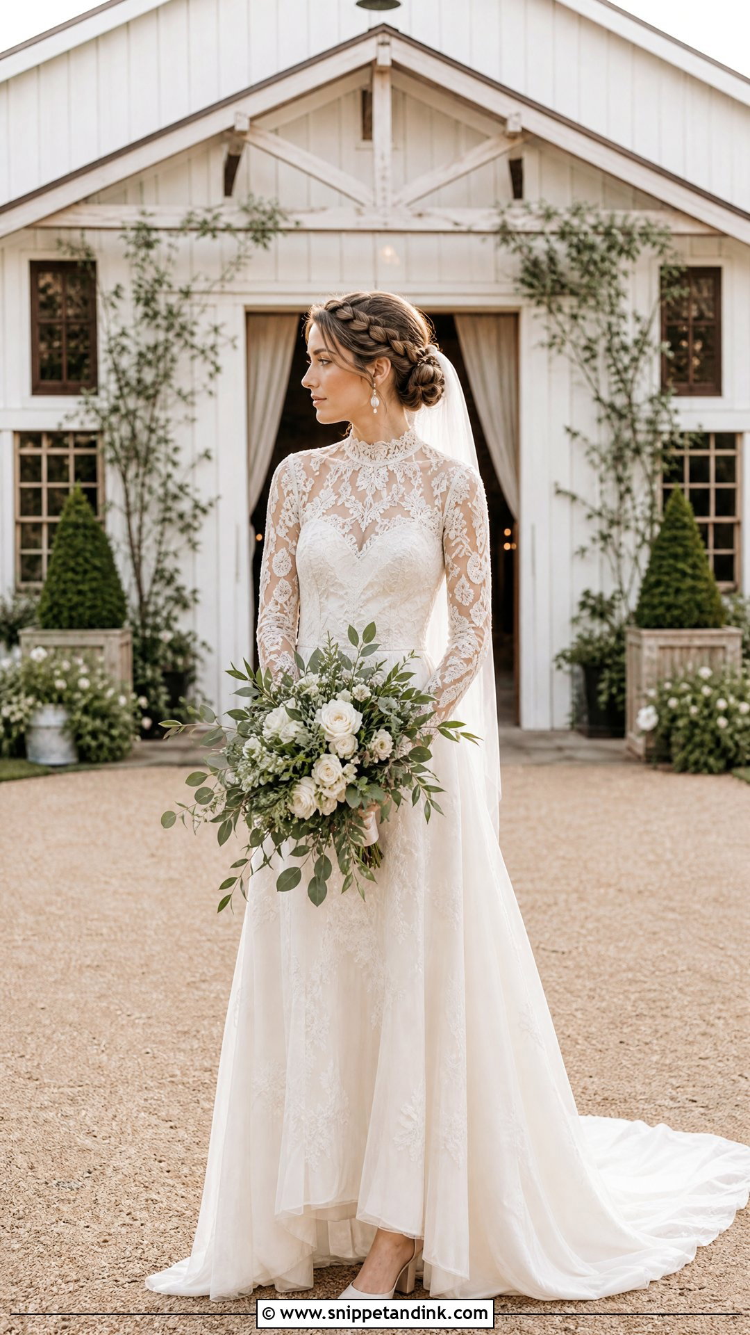 High Neck Lace Barn Wedding Dress - Snippet and Ink - 25 Barn Wedding Dress Ideas