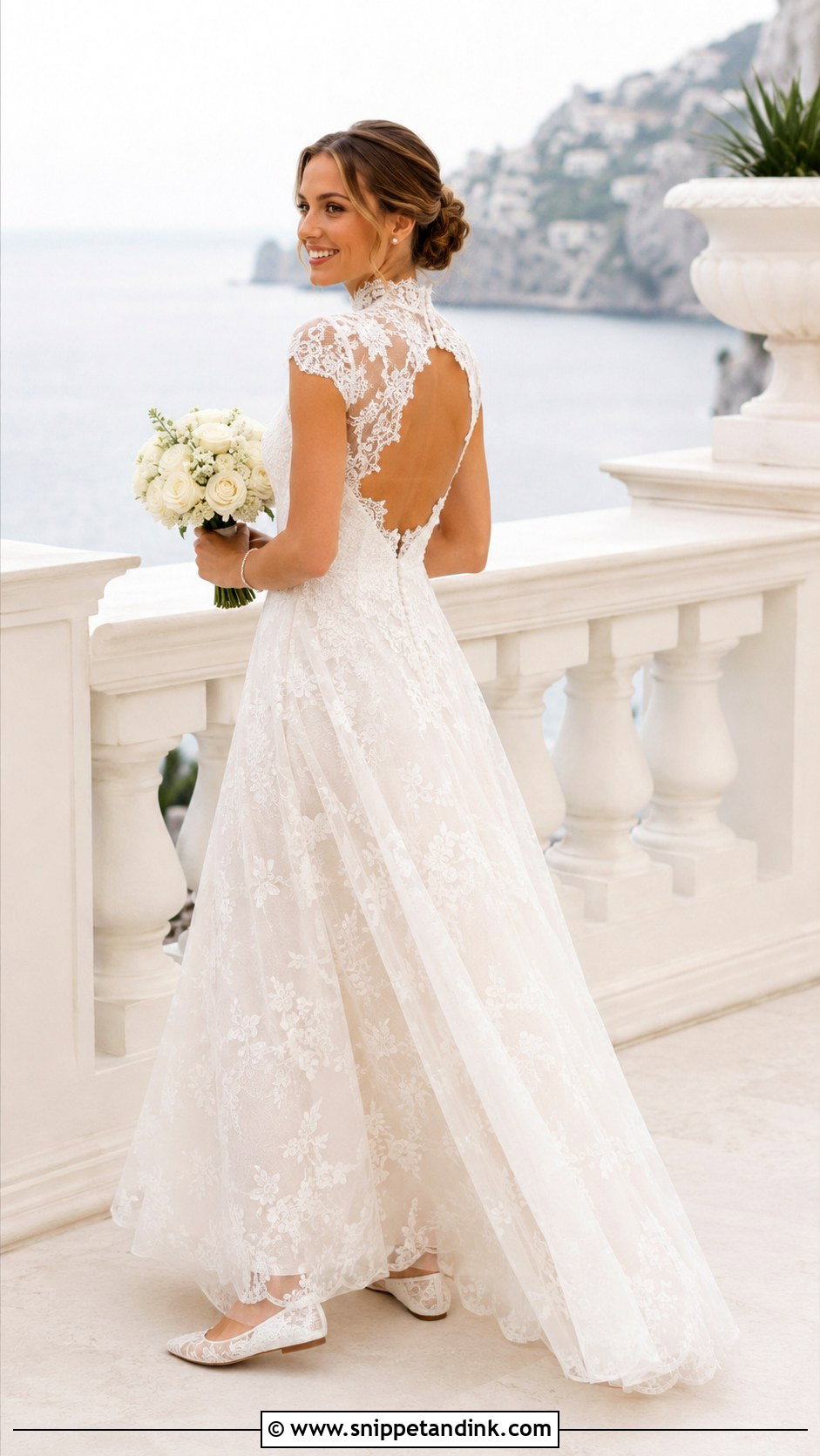 High Neck Lace Beach Wedding Dress - Snippet and Ink - 20 Lace Beach Wedding Dress Ideas