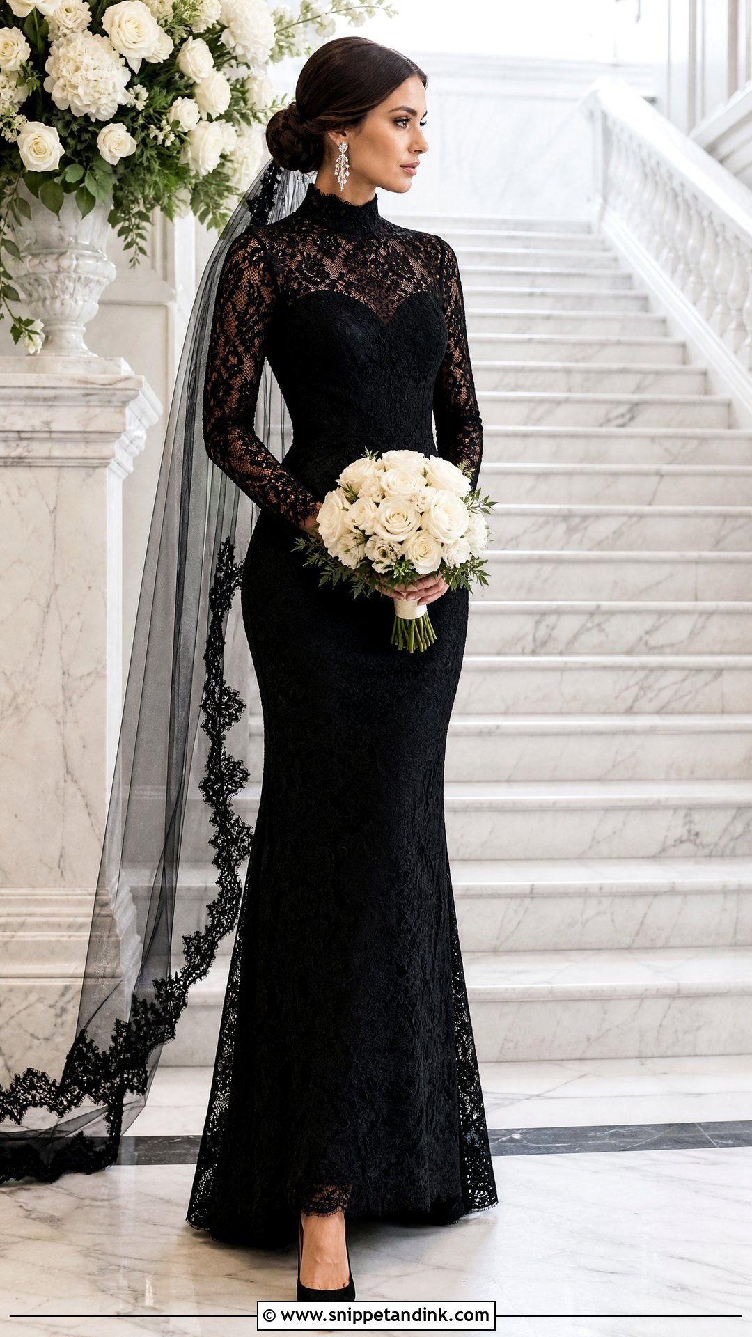 High Neck Lace Black Wedding Dress - Snippet and Ink - 20 Tight Fitting Black Wedding Dress Ideas