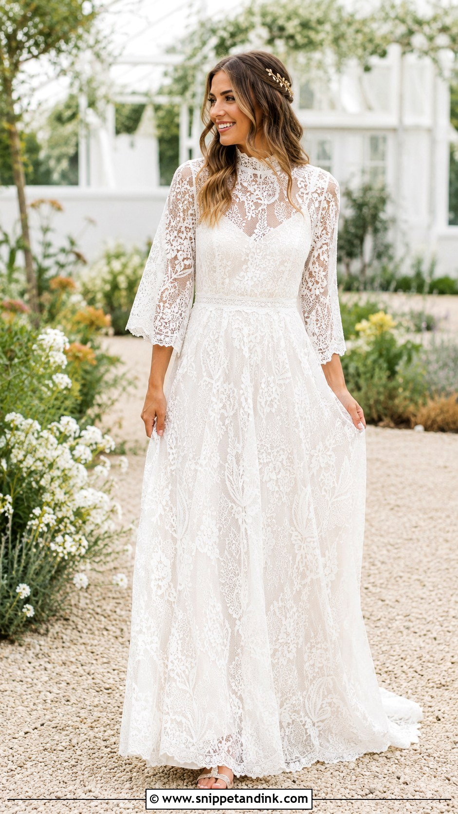High Neck Lace Boho Wedding Dress - Snippet and Ink - 25 High Neck Lace Wedding Dress Ideas
