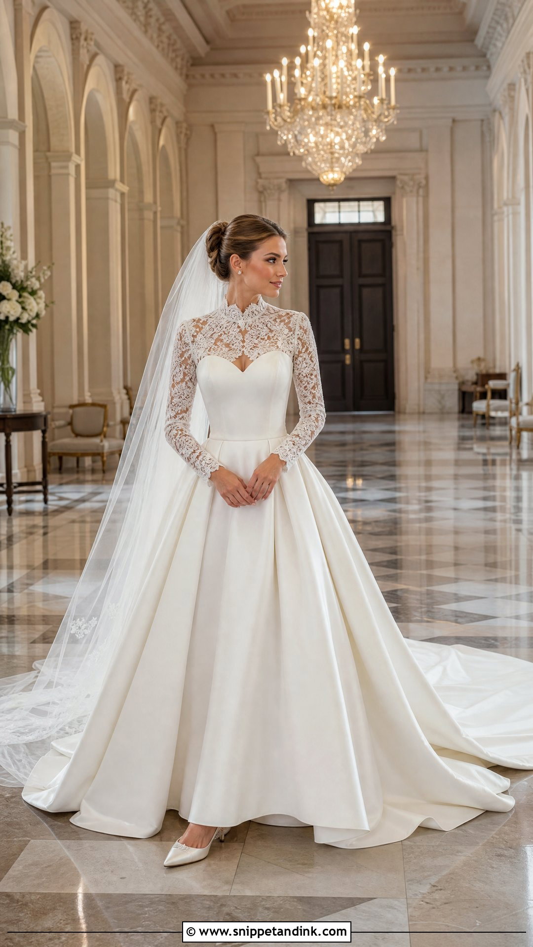 High Neck Lace Bolero With Sweetheart Ball Gown - Snippet and Ink - 25 Lace Bolero Wedding Ideas