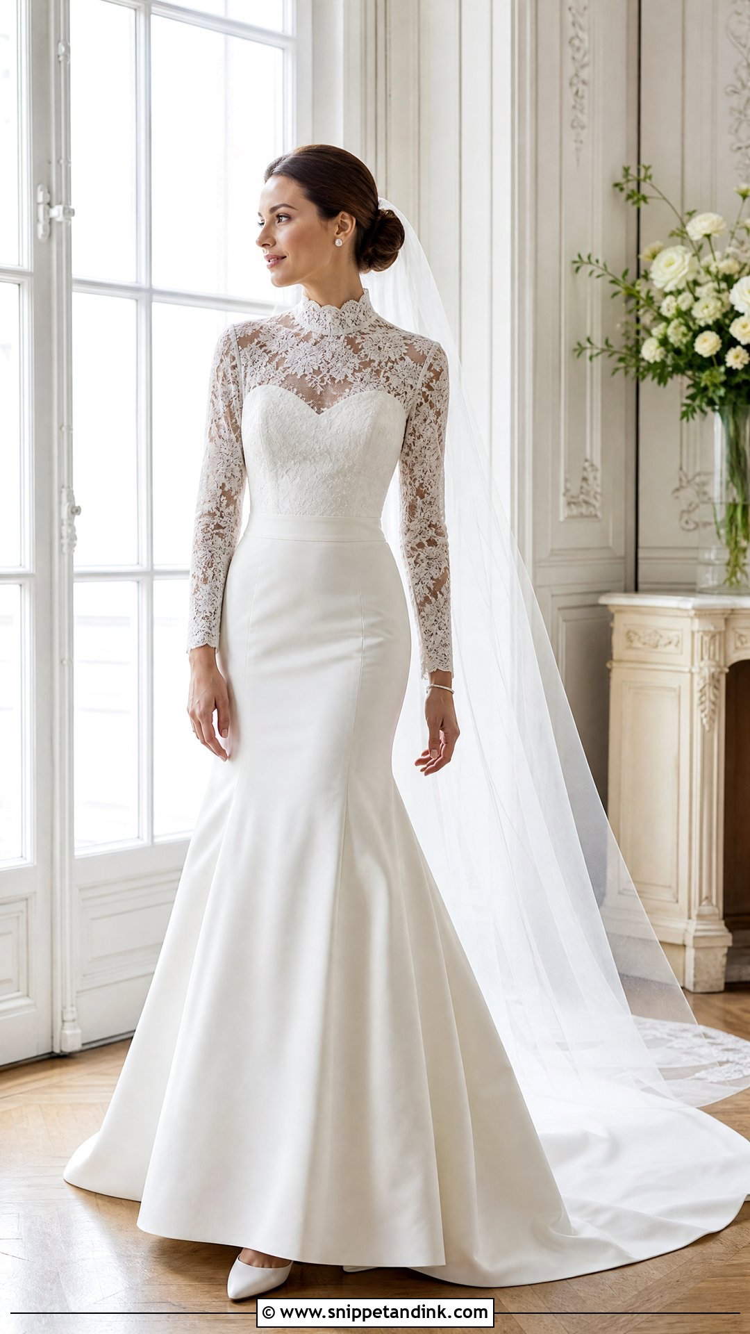 High Neck Lace Bolero With Sweetheart Dress - Snippet and Ink - 20 Wedding Bolero Long Sleeve Ideas