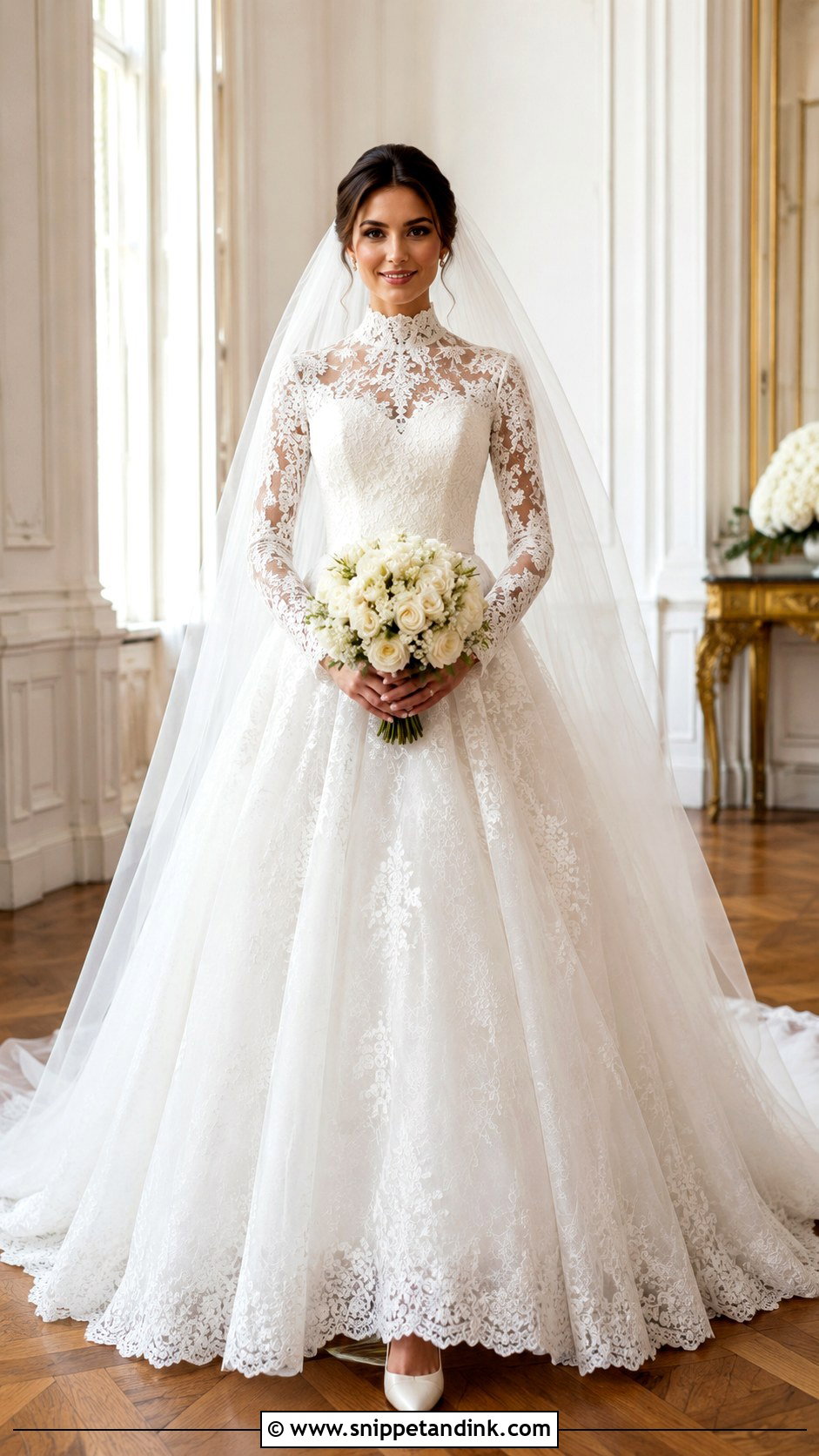 High Neck Lace Bridal Ball Gown - Snippet and Ink - 20 Bridal Ball Gowns