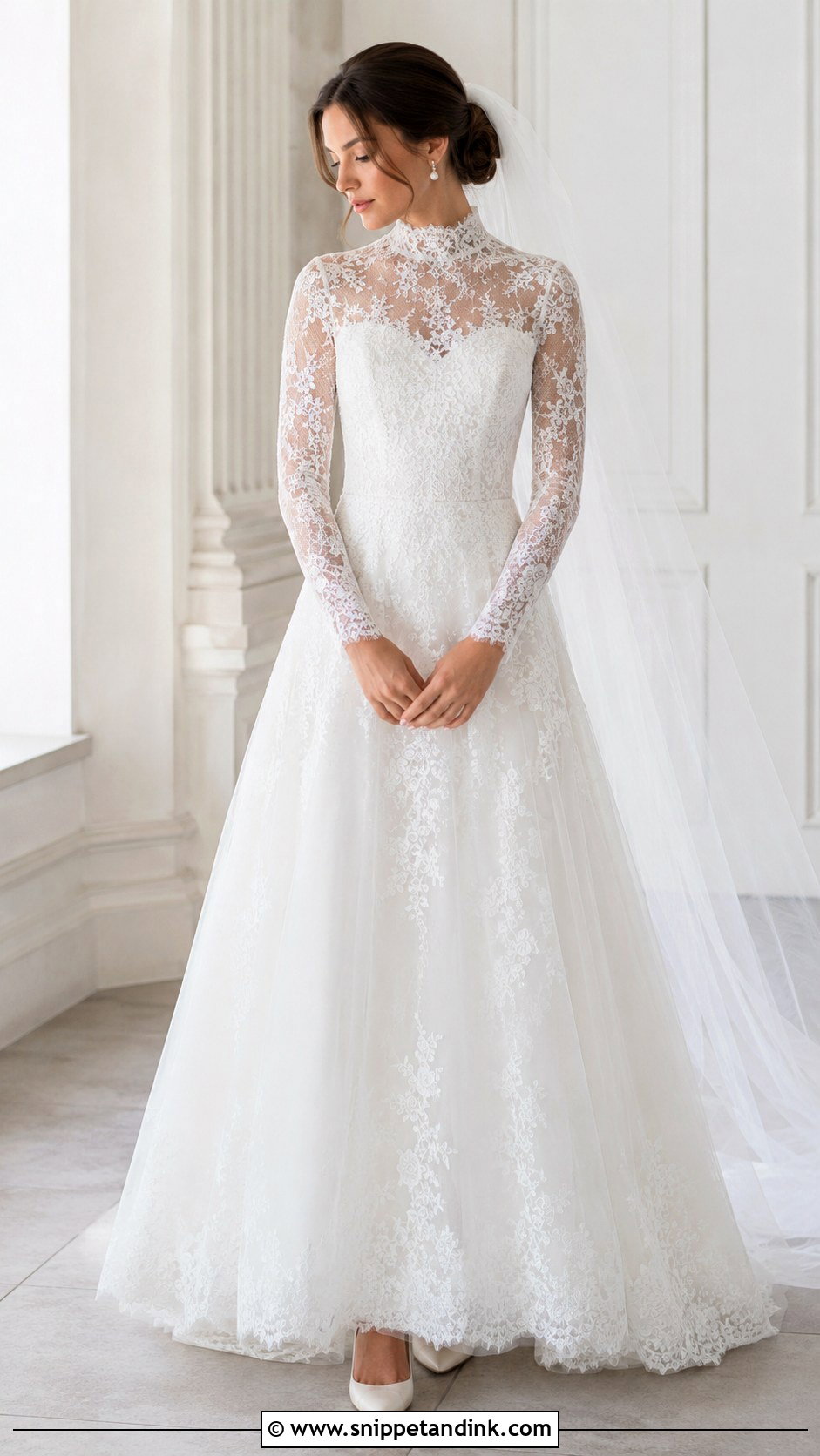 High Neck Lace Bridal Dress - Snippet and Ink - 20 Classic Bridal Dress Ideas