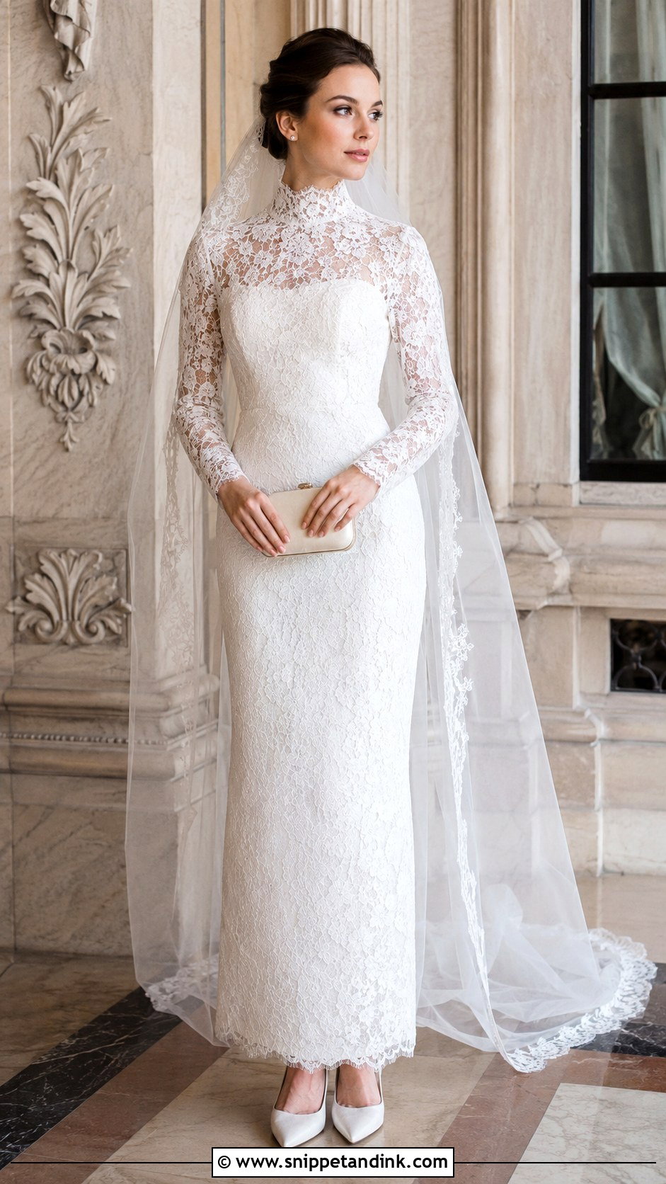 High Neck Lace Bride With Waltz Veil - Snippet and Ink - 20 Brides with Veils