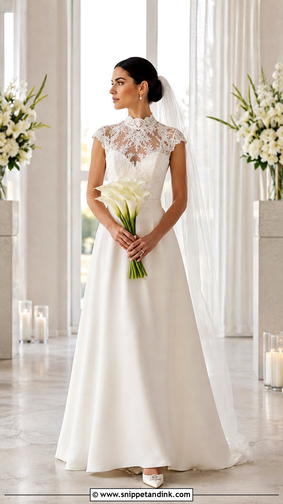 High Neck Lace Cap Sleeve Wedding Dress - Snippet and Ink - 20 Lace Cap Sleeve Wedding Dress Ideas