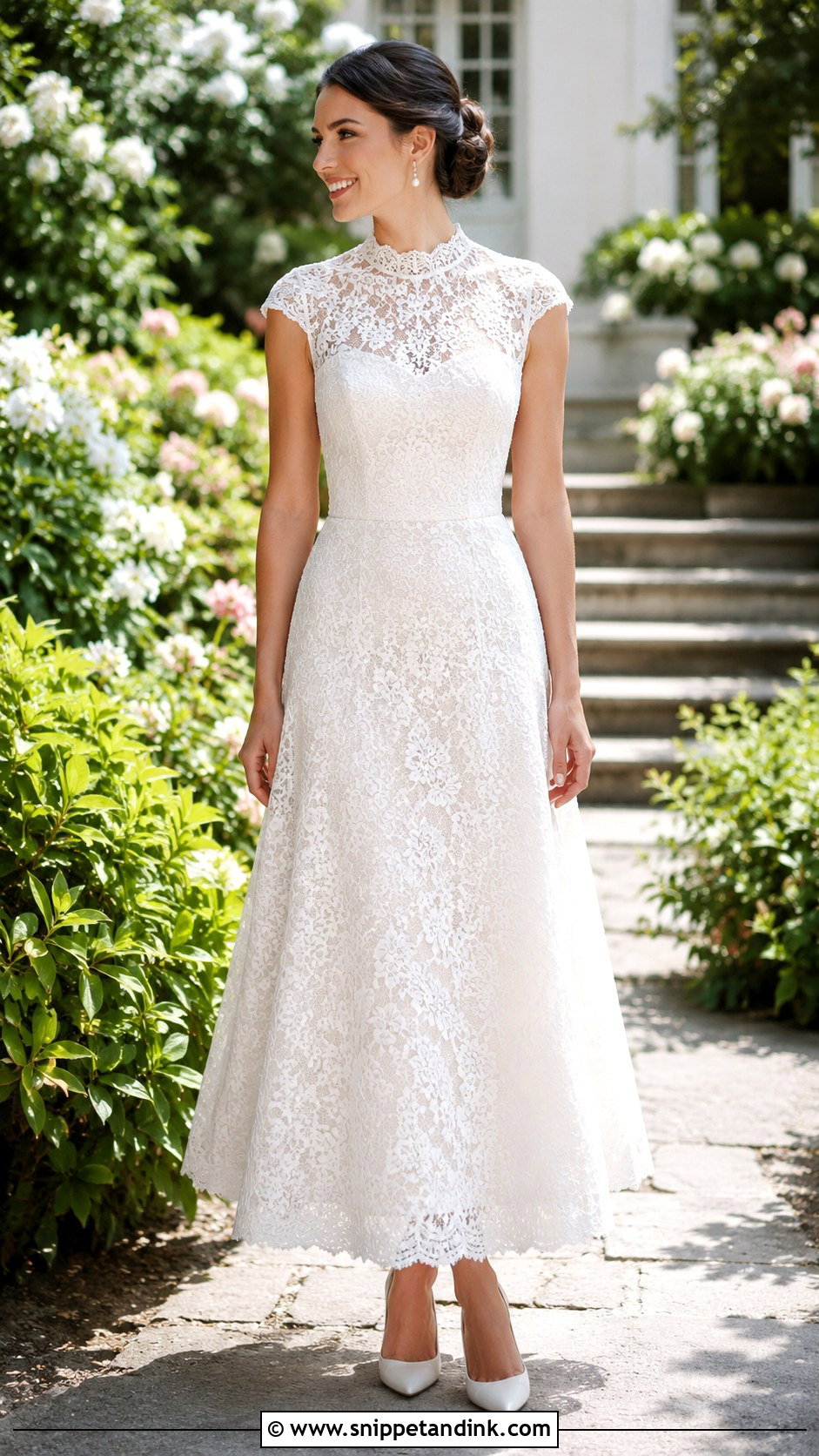 High Neck Lace Cap Sleeve Wedding Dress - Snippet and Ink - 25 High Neck Lace Wedding Dress Ideas