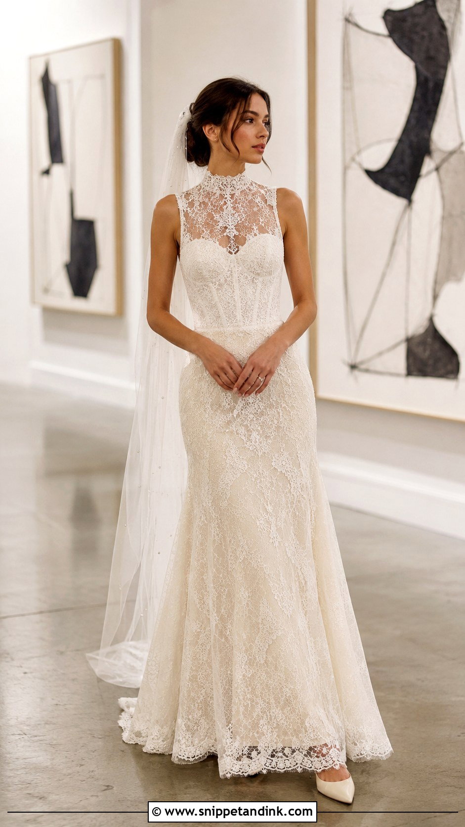 High Neck Lace Corset Wedding Dress - Snippet and Ink - 20 Lace Corset Wedding Dresses