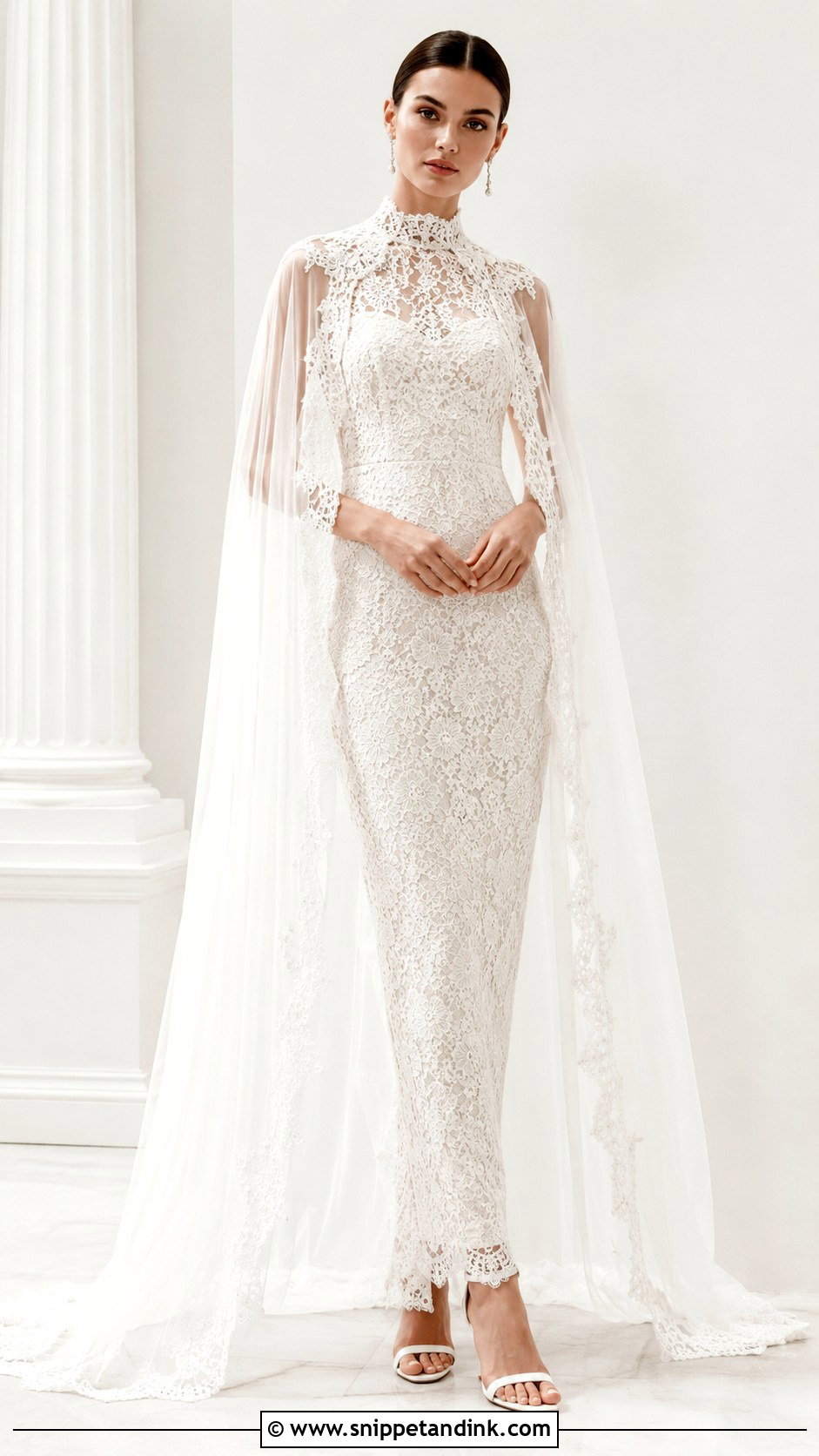 High Neck Lace Dress With Cape - Snippet and Ink - 25 High Neck Lace Wedding Dress Ideas