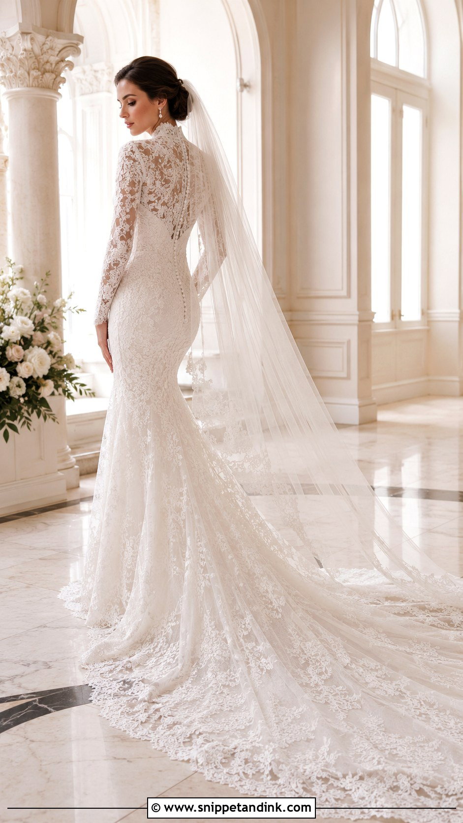High Neck Lace Dress With Cathedral Train - Snippet and Ink - 25 High Neck Lace Wedding Dress Ideas