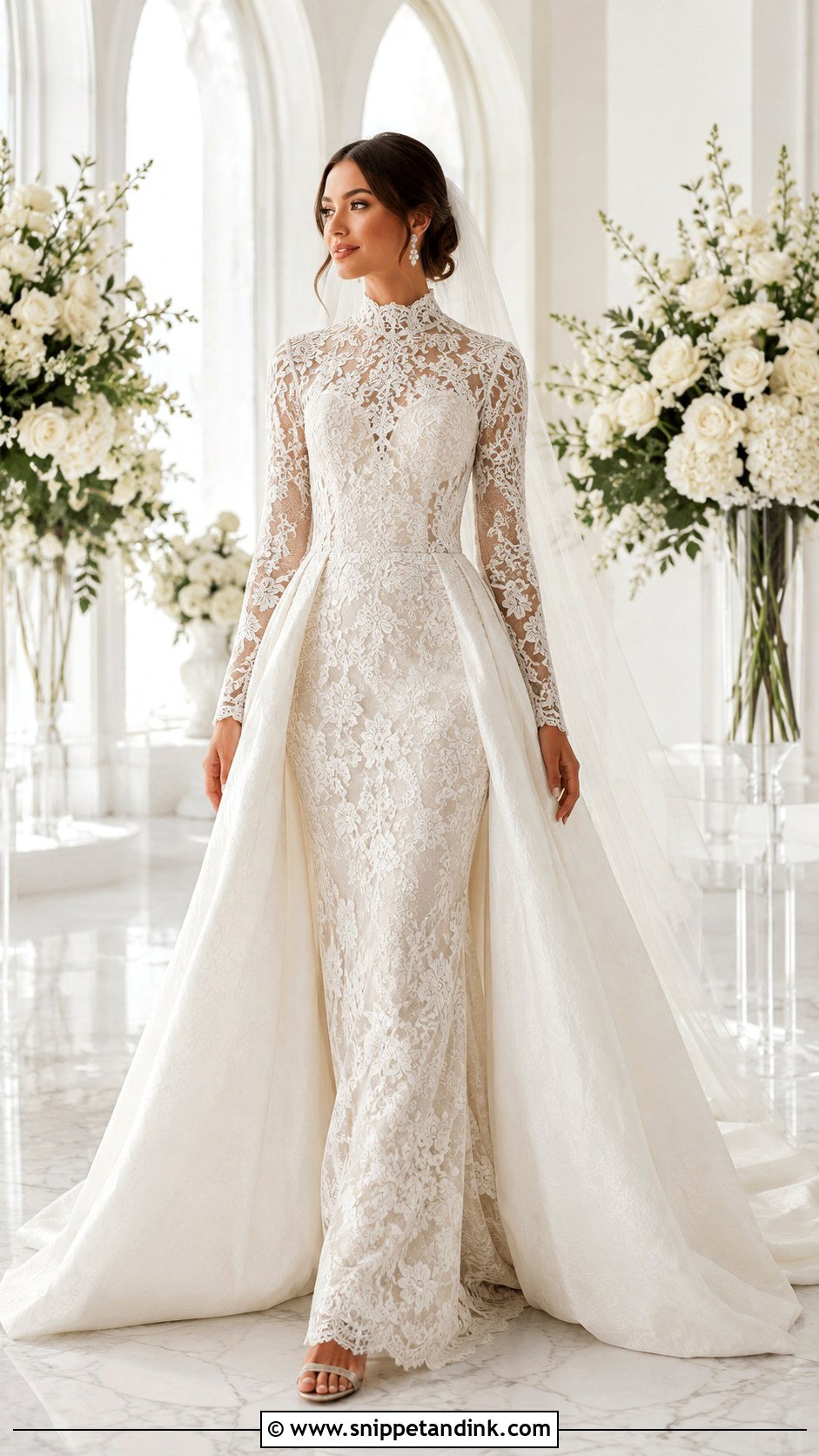 High Neck Lace Dress With Detachable Skirt - Snippet and Ink - 25 High Neck Lace Wedding Dress Ideas