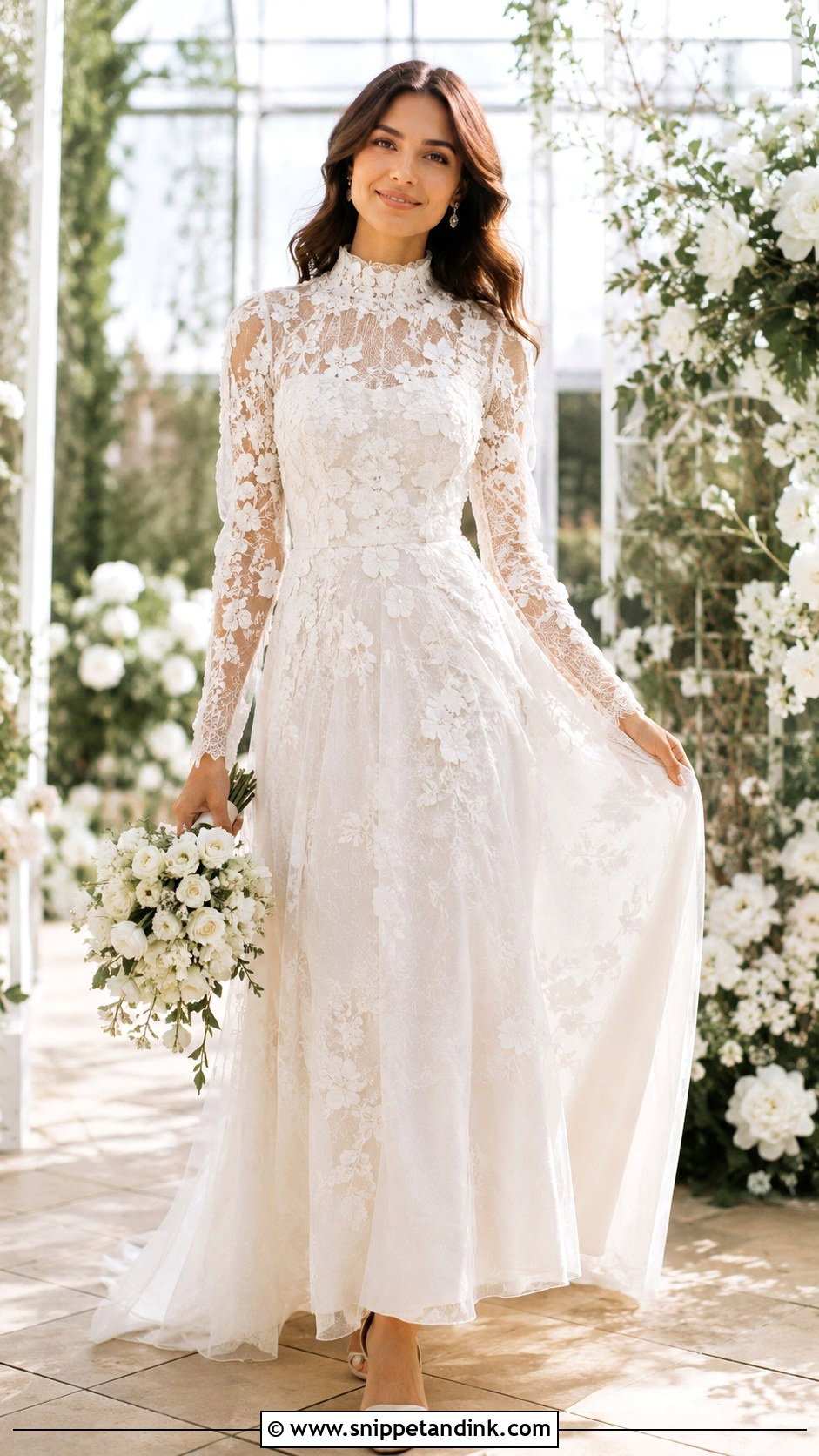 High Neck Lace Dress With Floral Applique - Snippet and Ink - 25 High Neck Lace Wedding Dress Ideas