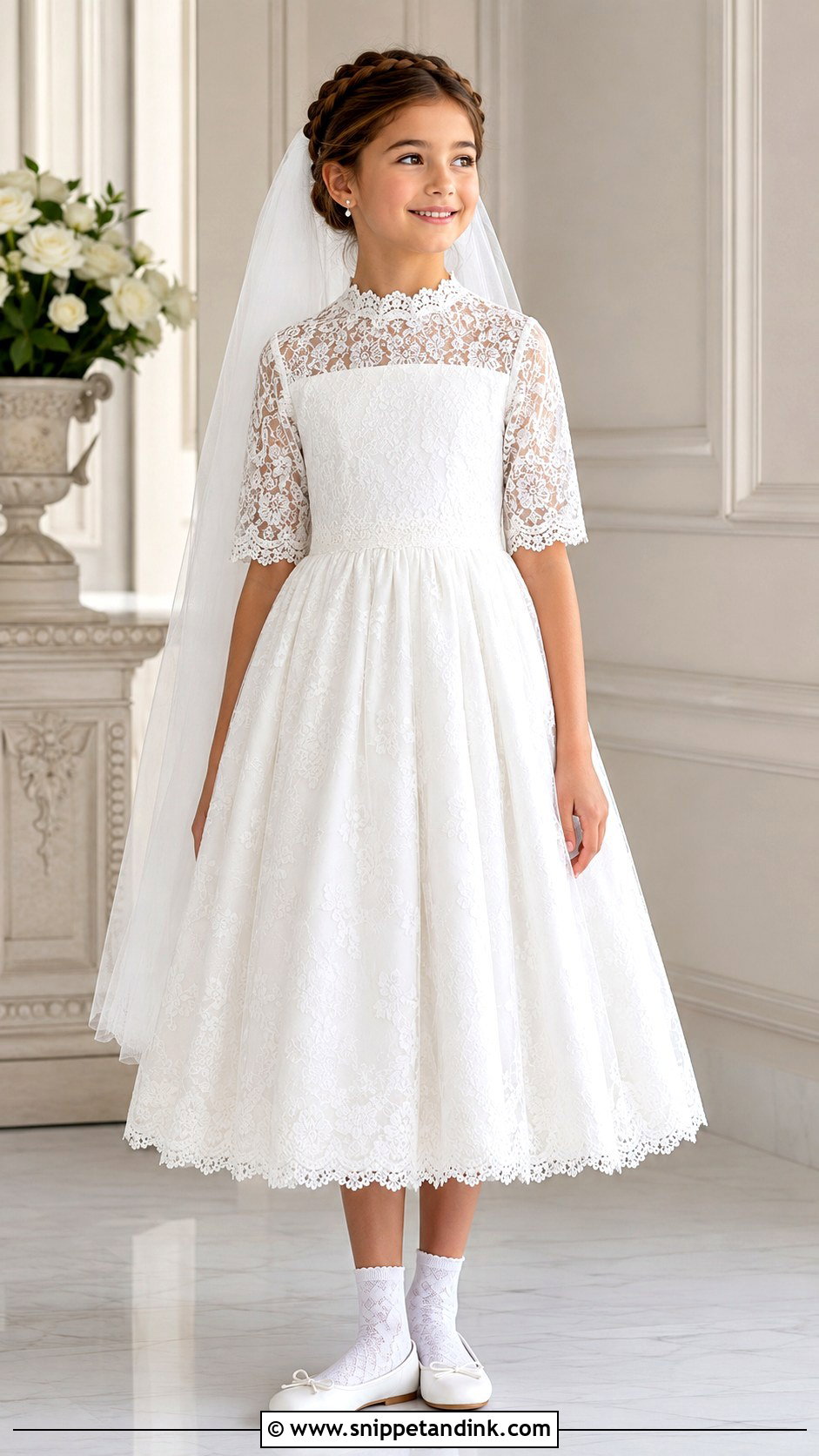 High Neck Lace First Communion Dress - Snippet and Ink - 20 Designer First Communion Dresses