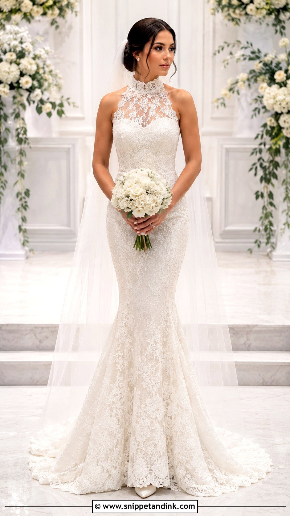 High Neck Lace Fish Tail Wedding Dress - Snippet and Ink - 20 Fish Tail Wedding Dress Ideas