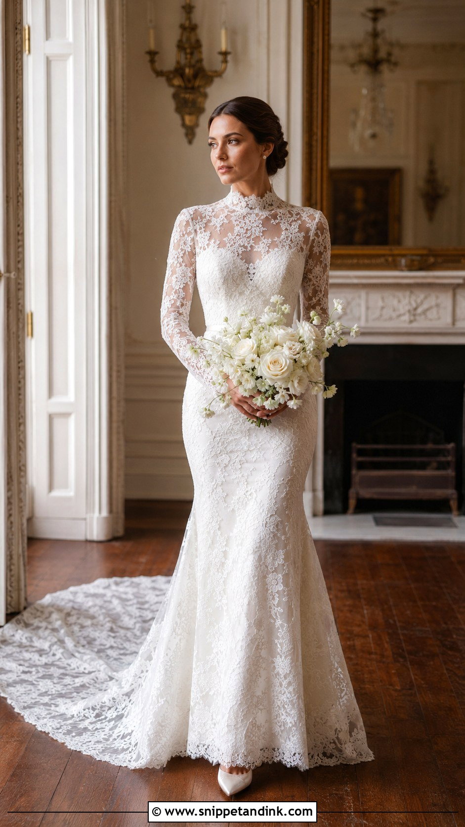 High Neck Lace Fit and Flare Wedding Dress - Snippet and Ink - 20 Lace Fit and Flare Wedding Dress Ideas