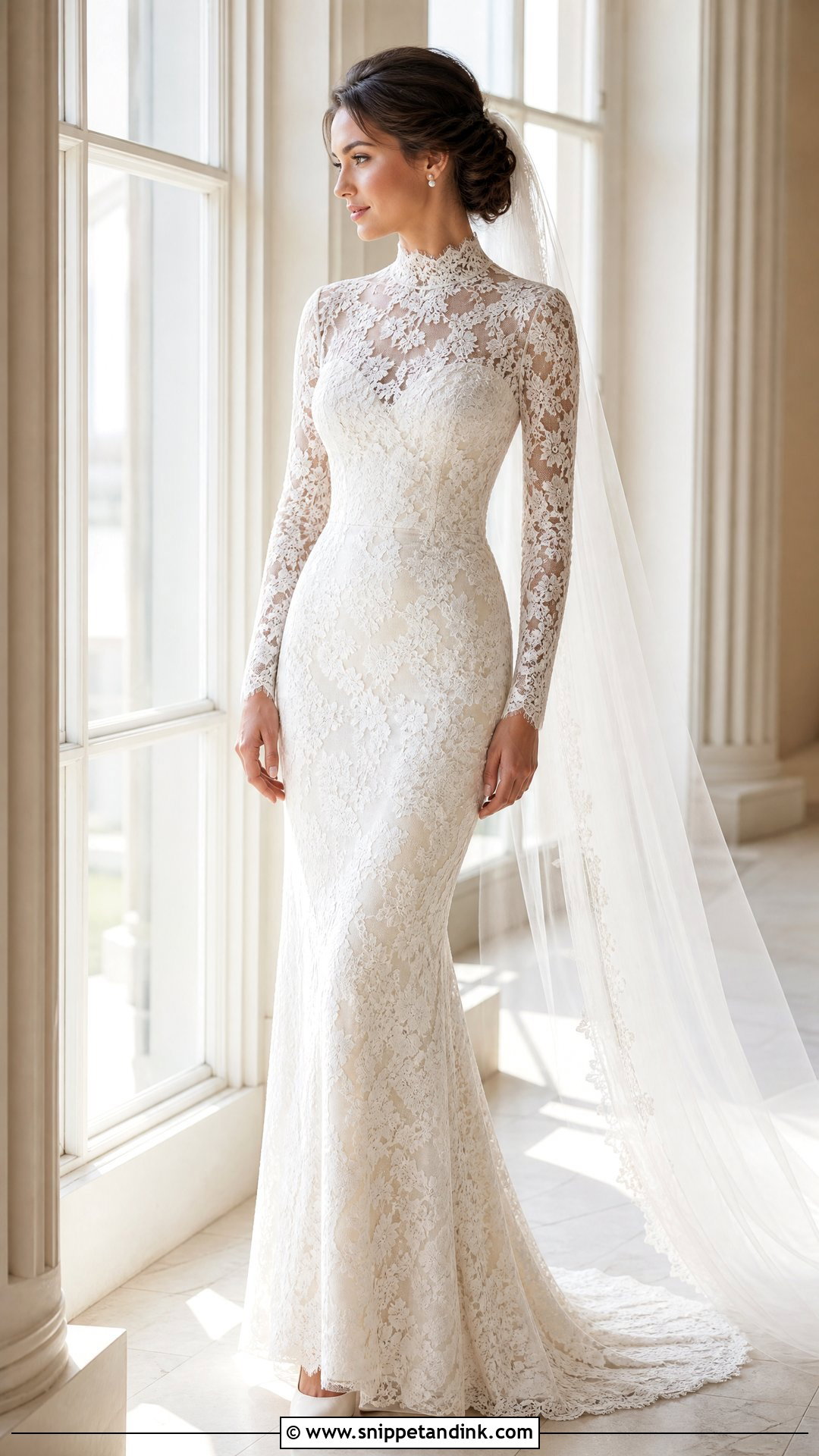 High Neck Lace Fitted Wedding Dress - Snippet and Ink - 20 Tight Fitting Wedding Dresses