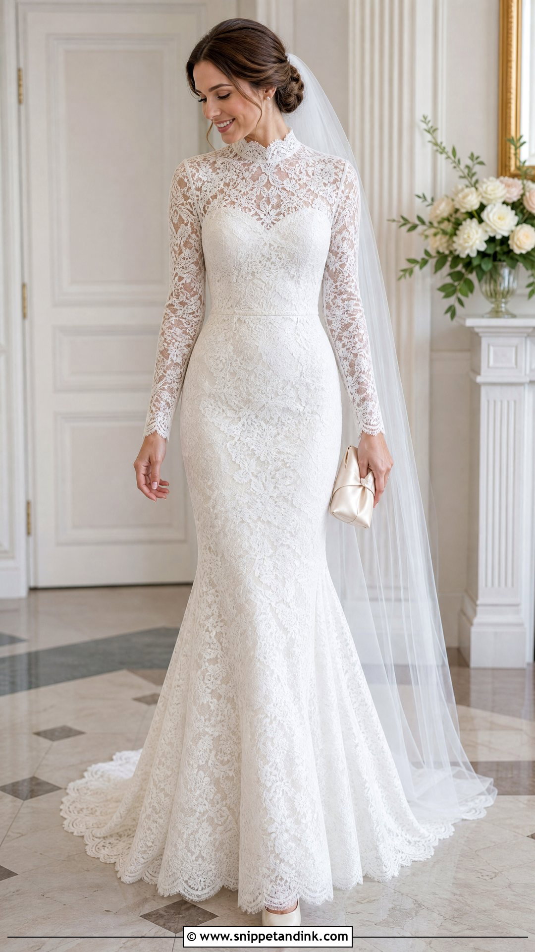 High Neck Lace Fitted Wedding Dress - Snippet and Ink - 20 Tight Fitted Wedding Dress Ideas