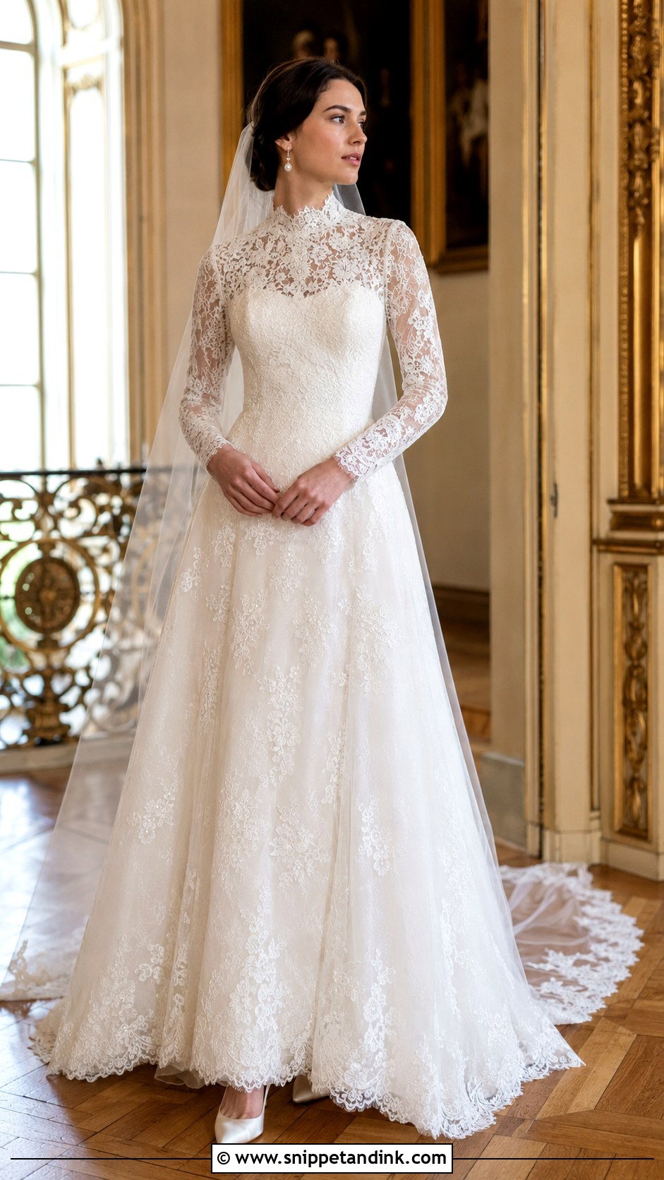 High Neck Lace Francesca Bridgerton Wedding Dress - Snippet and Ink - 20 Francesca Bridgerton Wedding Dress Ideas