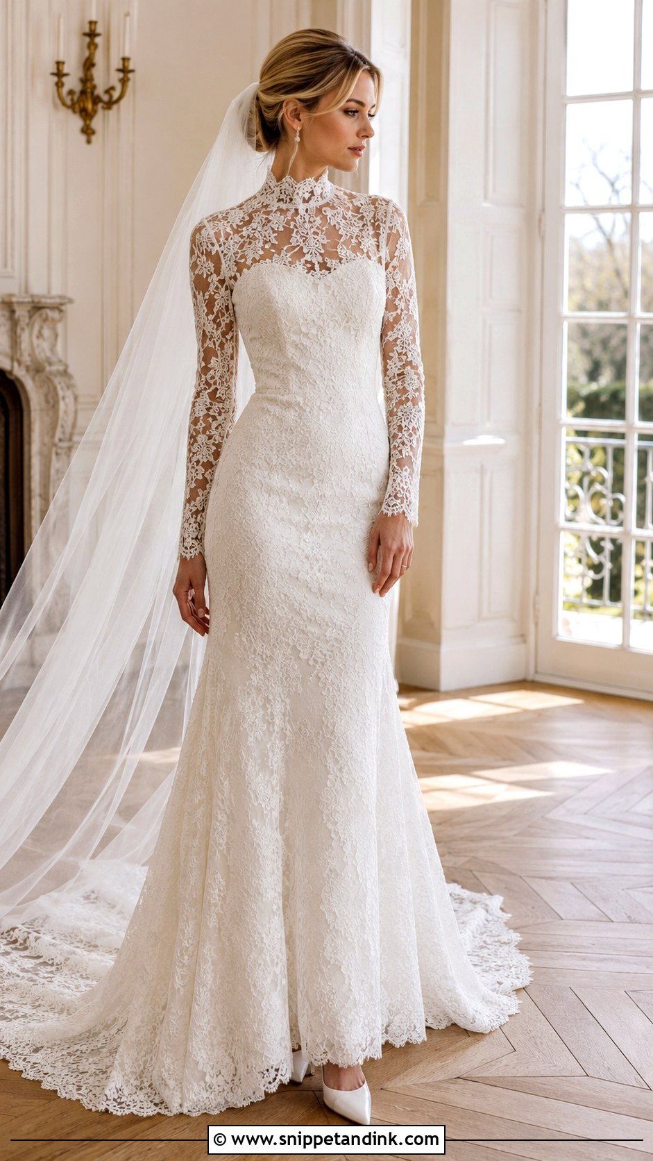High Neck Lace French Wedding Dress - Snippet and Ink - 20 French Wedding Dresses