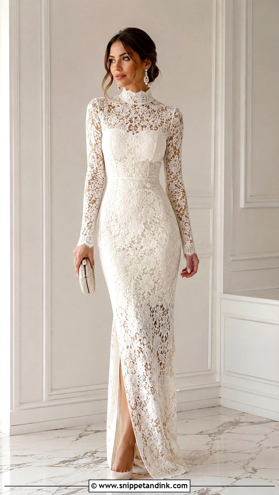 High Neck Lace Gown - Snippet and Ink - 25 Latest Lace Gown Styles