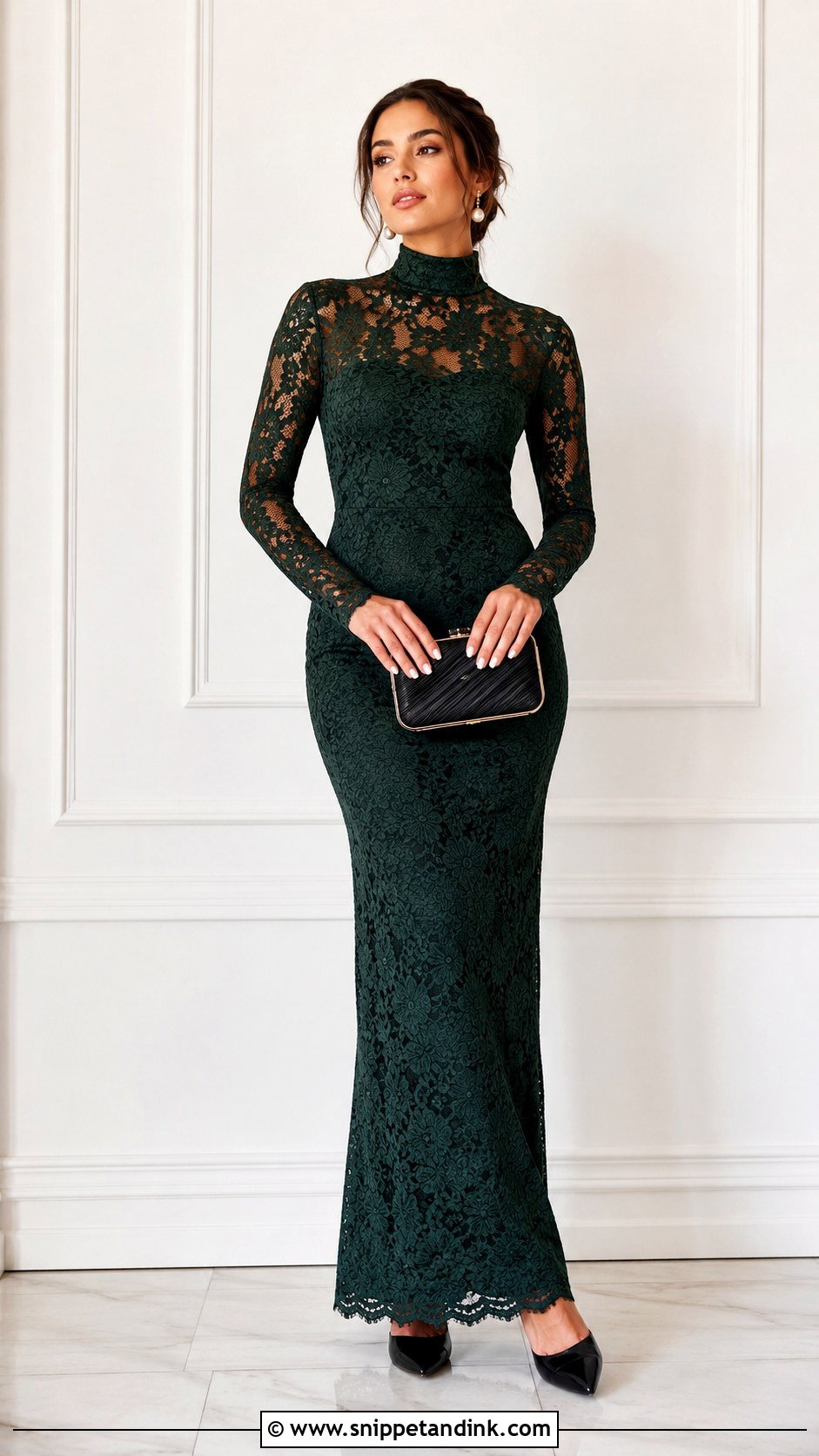 High Neck Lace Gown Outfit - Snippet and Ink - 25 Sample Lace Gown Styles