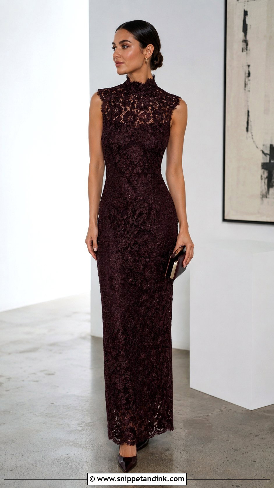 High Neck Lace Gown With Low Bun - Snippet and Ink - 25 Latest Style for Lace Gown Ideas