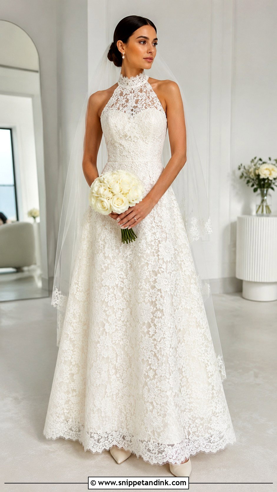 High Neck Lace Halter Wedding Dress - Snippet and Ink - 20 Halter Neck Lace Wedding Dress Ideas