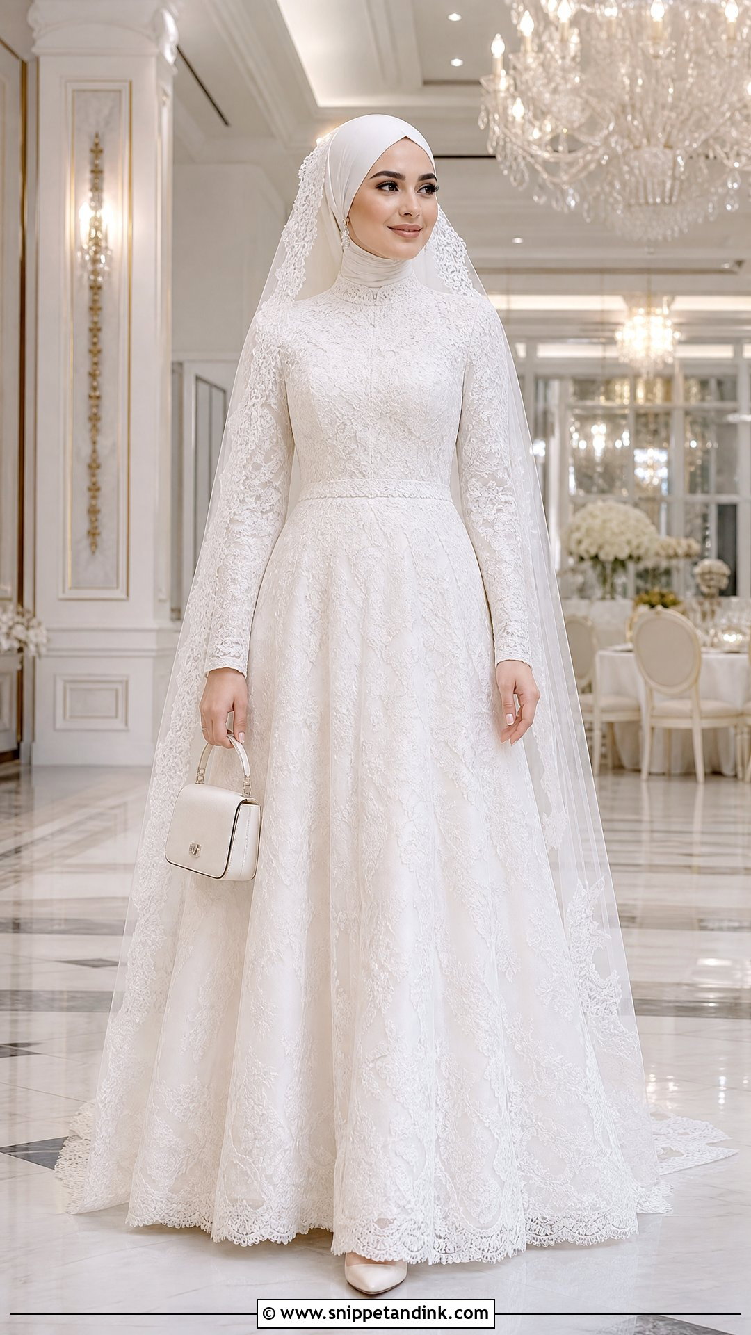 High Neck Lace Hijabi Wedding Dress - Snippet and Ink - 25 Simple Hijabi Wedding Dress Ideas