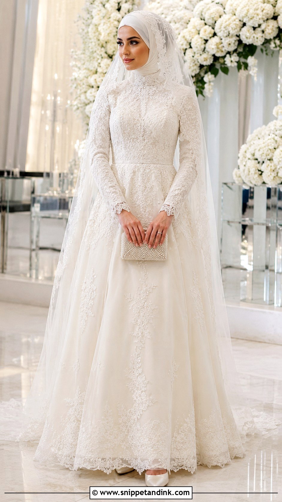 High Neck Lace Islamic Wedding Dress With Hijab - Snippet and Ink - 20 Islamic Wedding Dress Hijab Bride Bridal Gowns