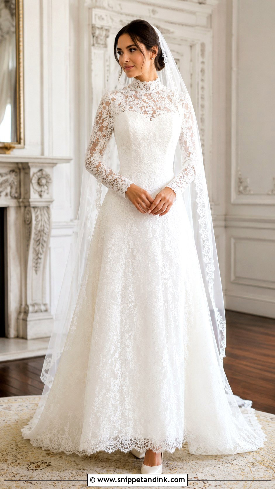 High Neck Lace Long Sleeve Bridal Gown - Snippet and Ink - 20 Long Sleeve Bridal Gown Ideas