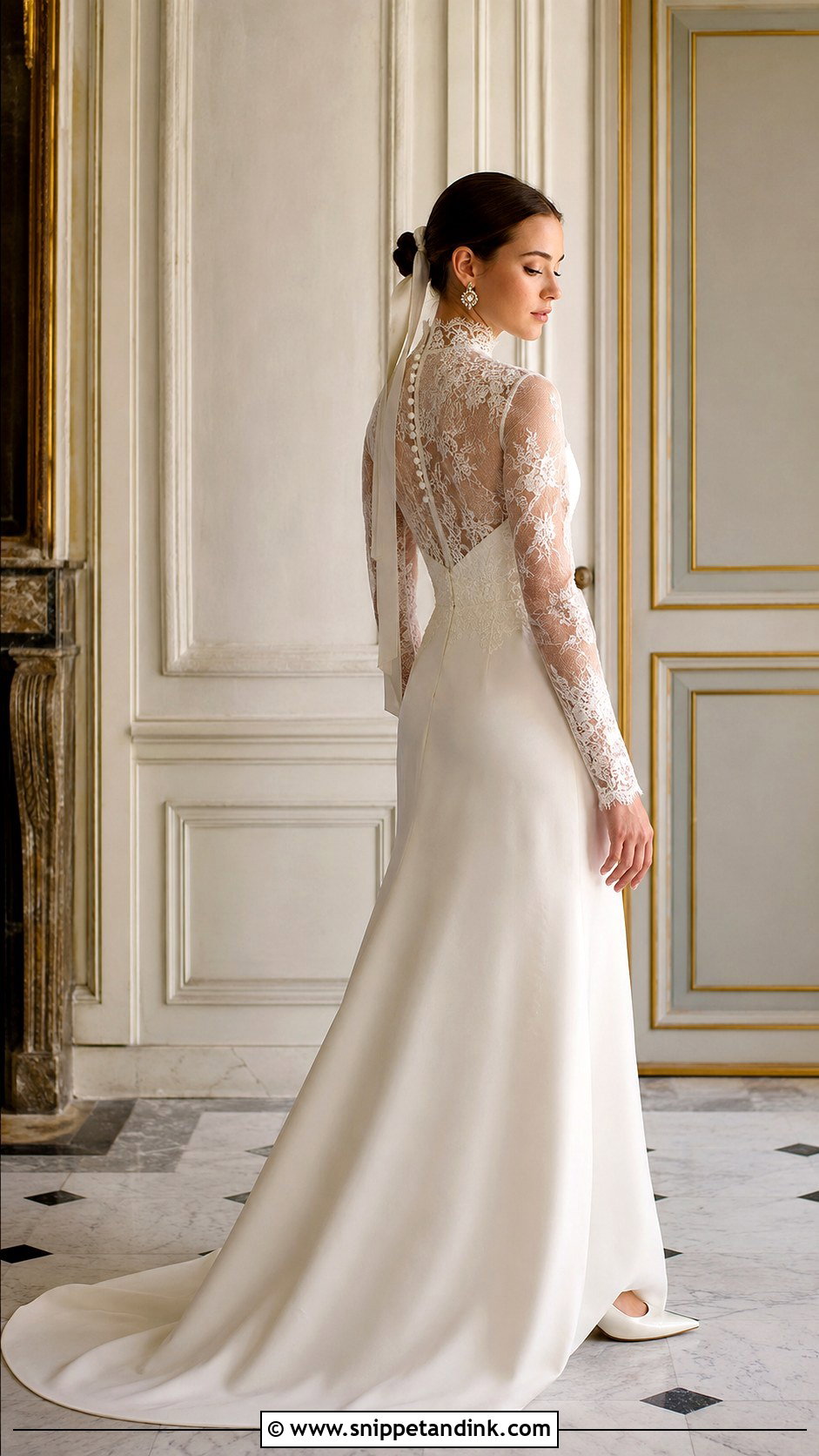 High Neck Lace Long Sleeve Elopement Dress - Snippet and Ink - 20 Long Sleeve Elopement Dress Ideas