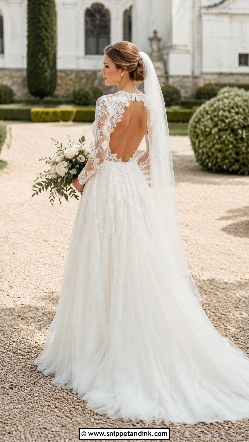High Neck Lace Long Sleeve Low Back Wedding Dress - Snippet and Ink - 20 Long Sleeve Low Back Wedding Dress Ideas