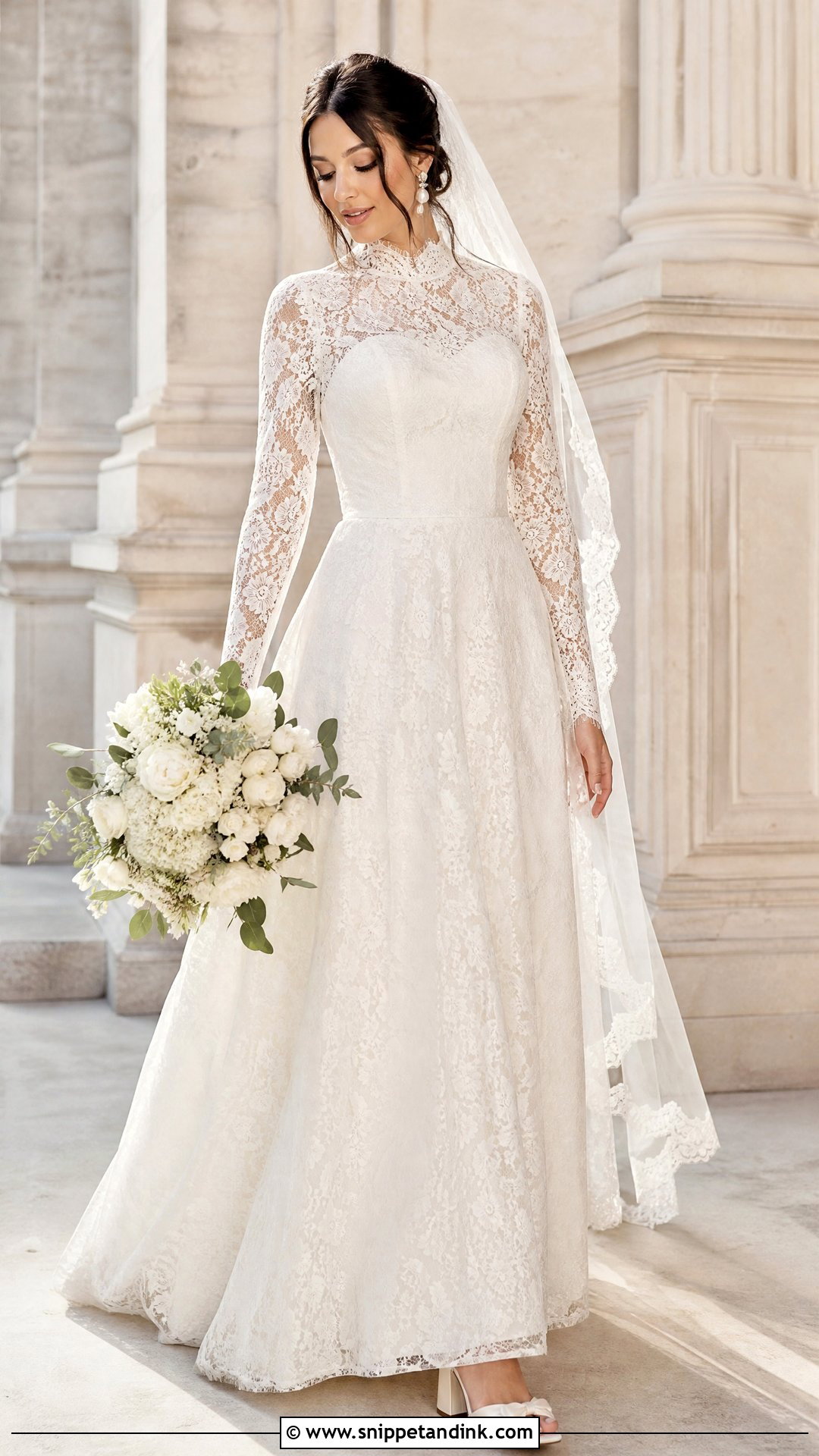 High Neck Lace Long Sleeve Wedding Dress - Snippet and Ink - 20 Bride Dress Long Sleeve Ideas