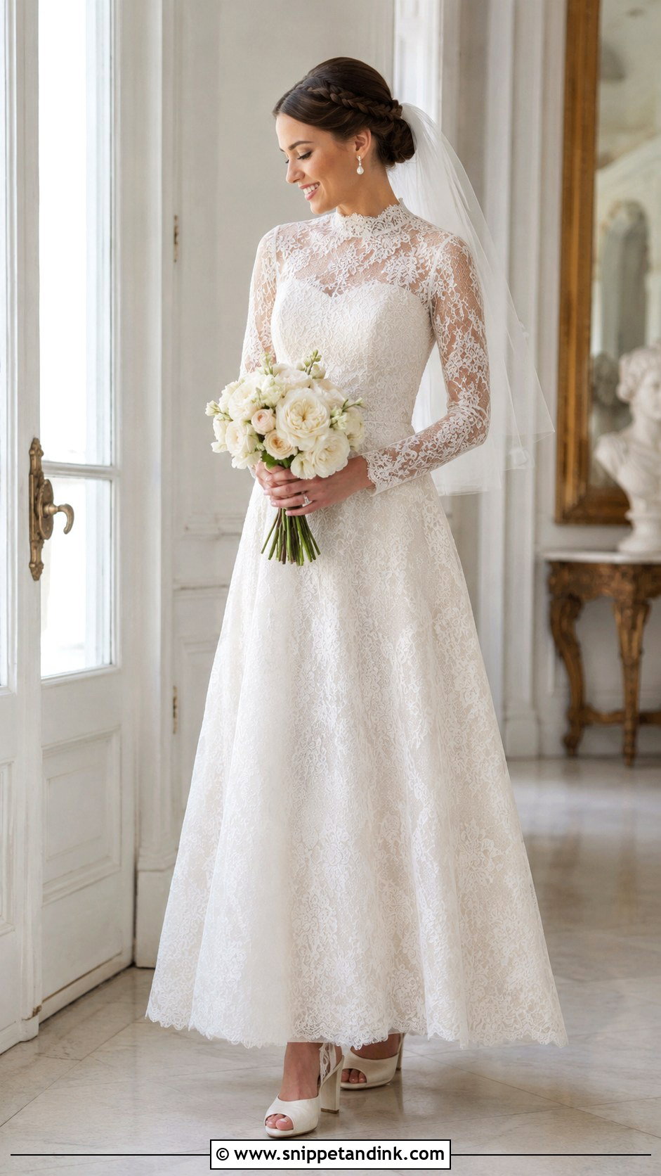 High Neck Lace Long Sleeve Wedding Dress - Snippet and Ink - 20 Classic Long Sleeve Wedding Dress Ideas