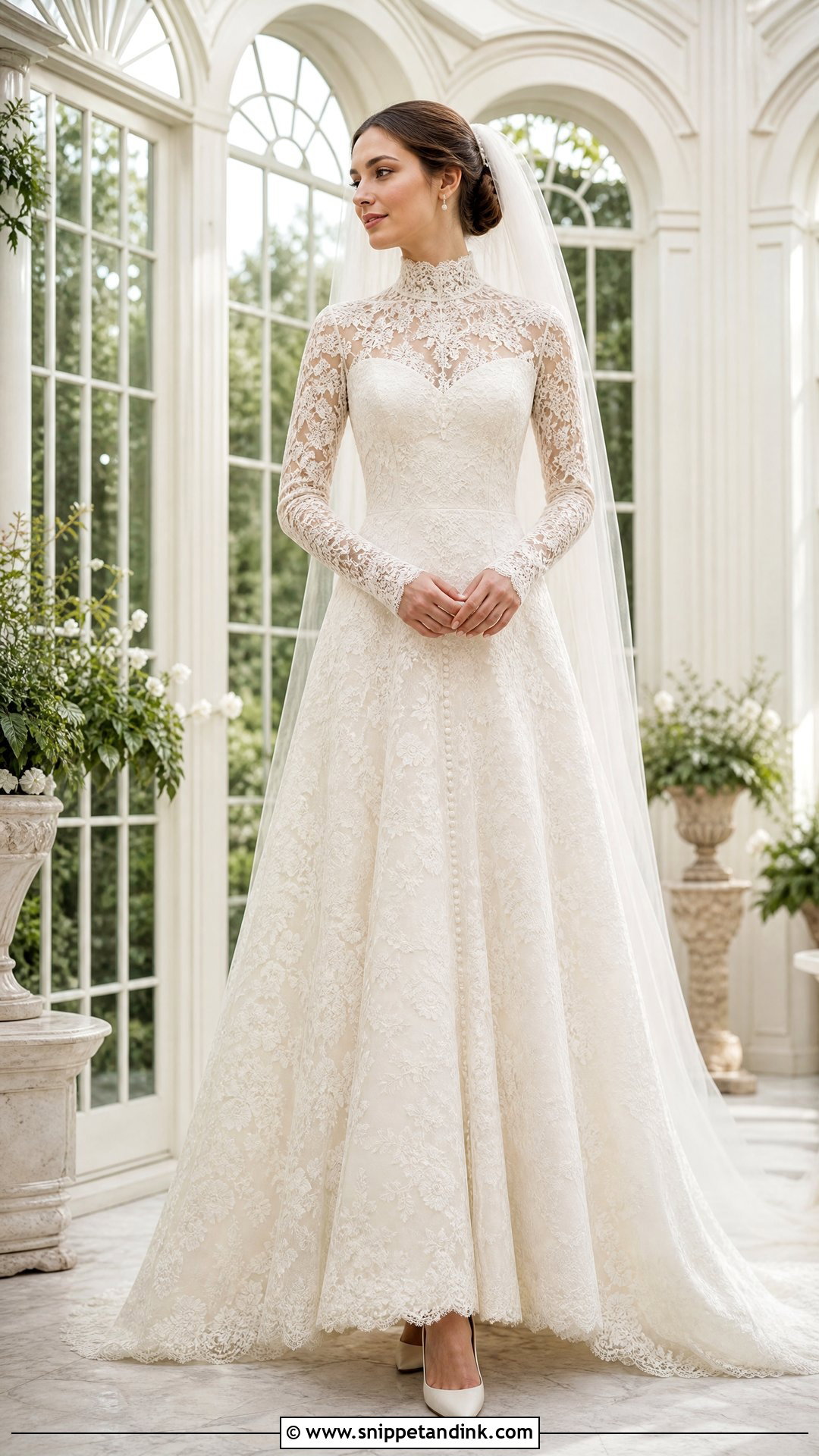 High Neck Lace Long Sleeve Wedding Dress - Snippet and Ink - 20 Timeless Wedding Dress Long Sleeve Ideas