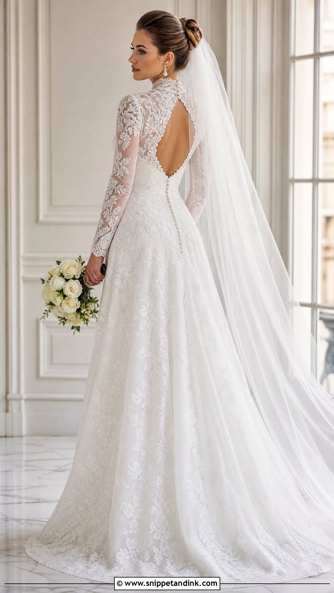 High Neck Lace Long Sleeve Wedding Dress - Snippet and Ink - 20 Unique Wedding Dresses with Sleeves