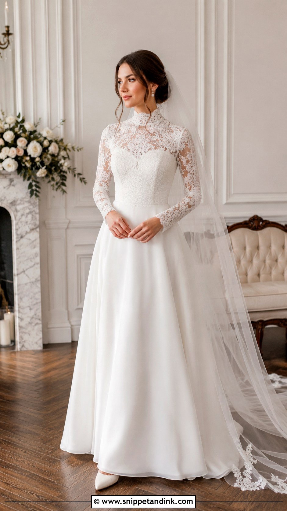 High Neck Lace Long Sleeve Wedding Dress - Snippet and Ink - 25 High Neck Lace Wedding Dress Ideas