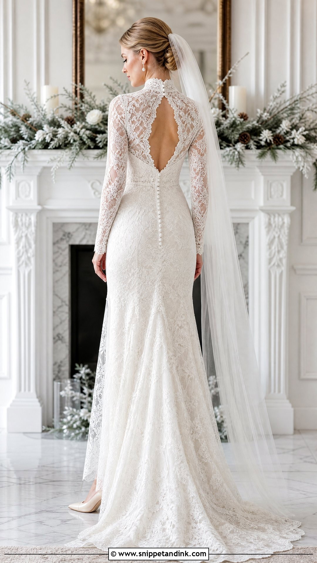High Neck Lace Long Wedding Dress - Snippet and Ink - 25 Long Wedding Dress Ideas