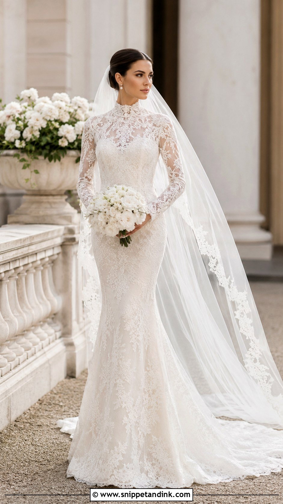 High Neck Lace Mermaid Wedding Dress - Snippet and Ink - 30 Lace Mermaid Wedding Dress Ideas