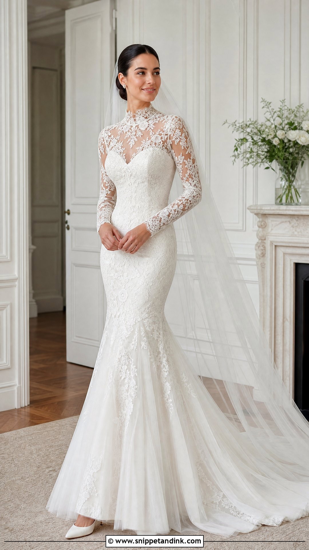 High Neck Lace Mermaid Wedding Dress - Snippet and Ink - 20 Mermaid Cut Wedding Dress Ideas
