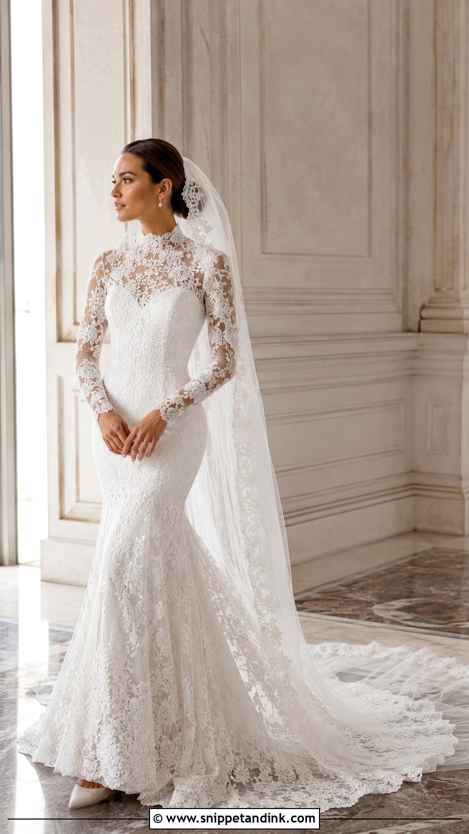 High Neck Lace Mermaid Wedding Gown - Snippet and Ink - 20 Mermaid Wedding Gowns