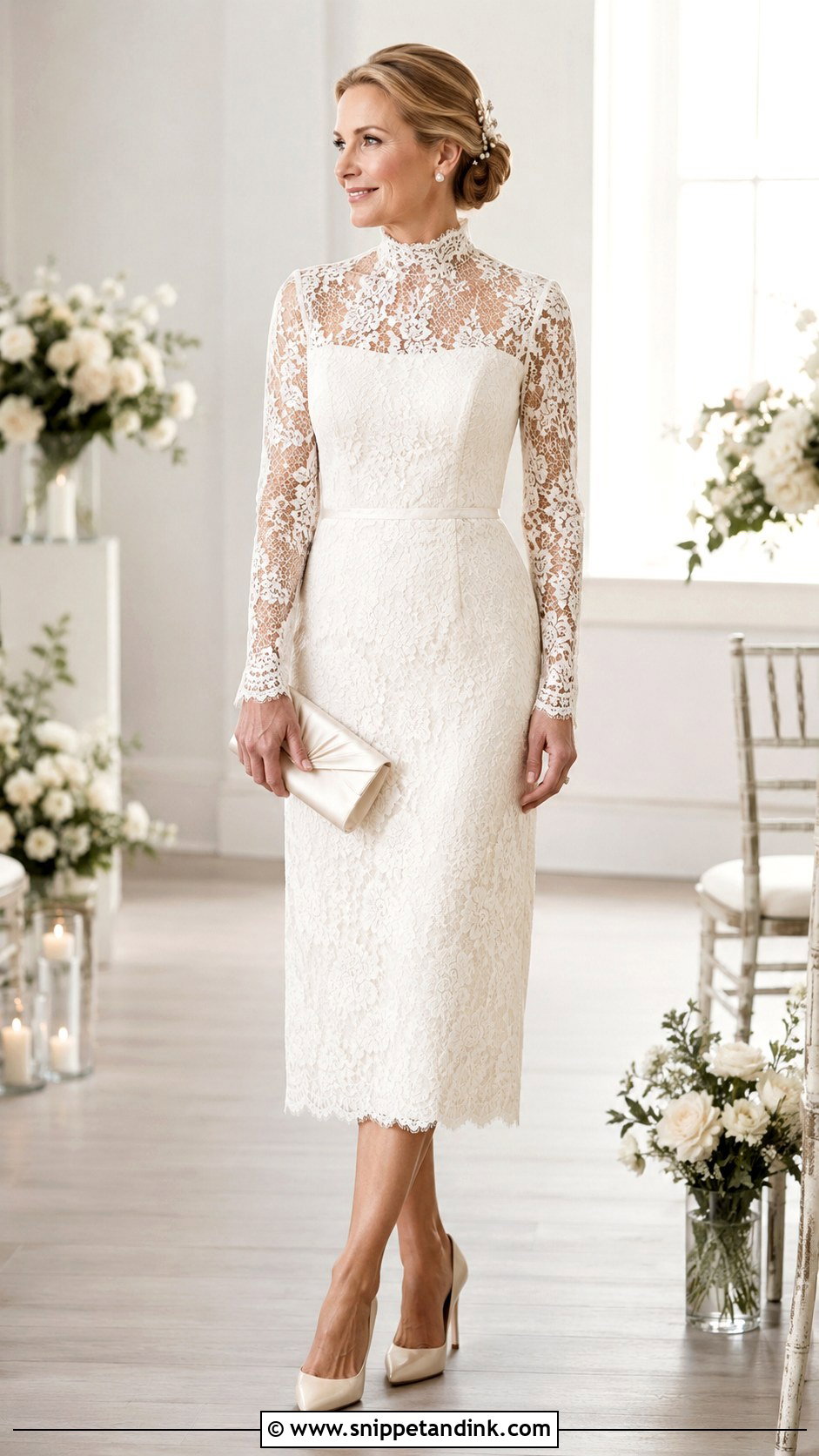 High Neck Lace Midi Wedding Dress - Snippet and Ink - 20 Midi Wedding Dresses