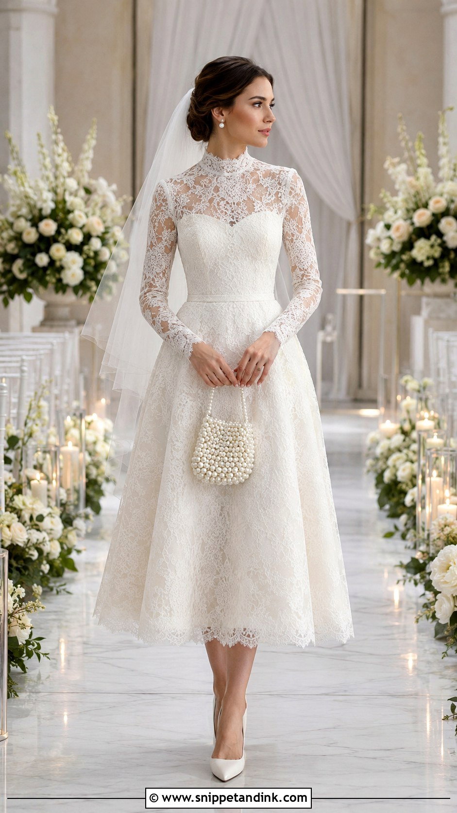 High Neck Lace Midi Wedding Dress - Snippet and Ink - 20 Elegant Midi Wedding Dress Ideas