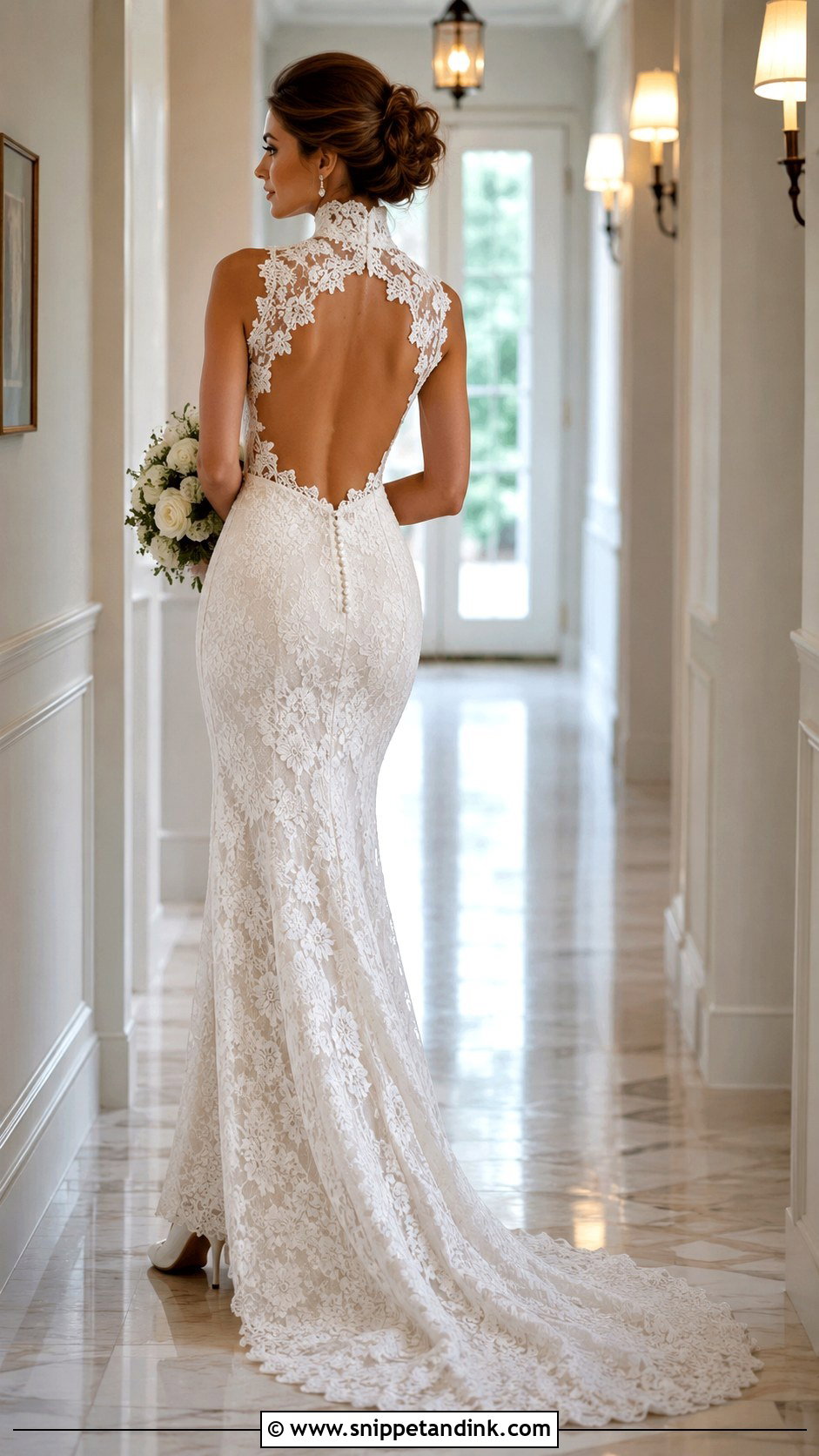 High Neck Lace Open Back Wedding Dress - Snippet and Ink - 25 High Neck Lace Wedding Dress Ideas